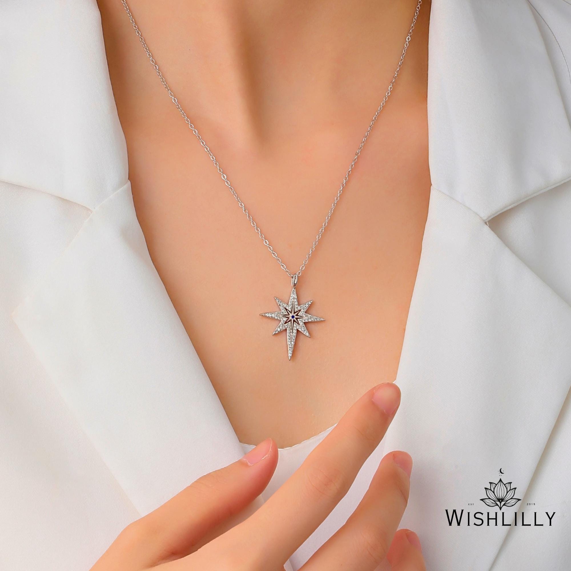 Silver Crystal Star Necklace by Wishlilly • Sparkling Celestial North Star Gift for Her • Lunar Gifts for Mom •