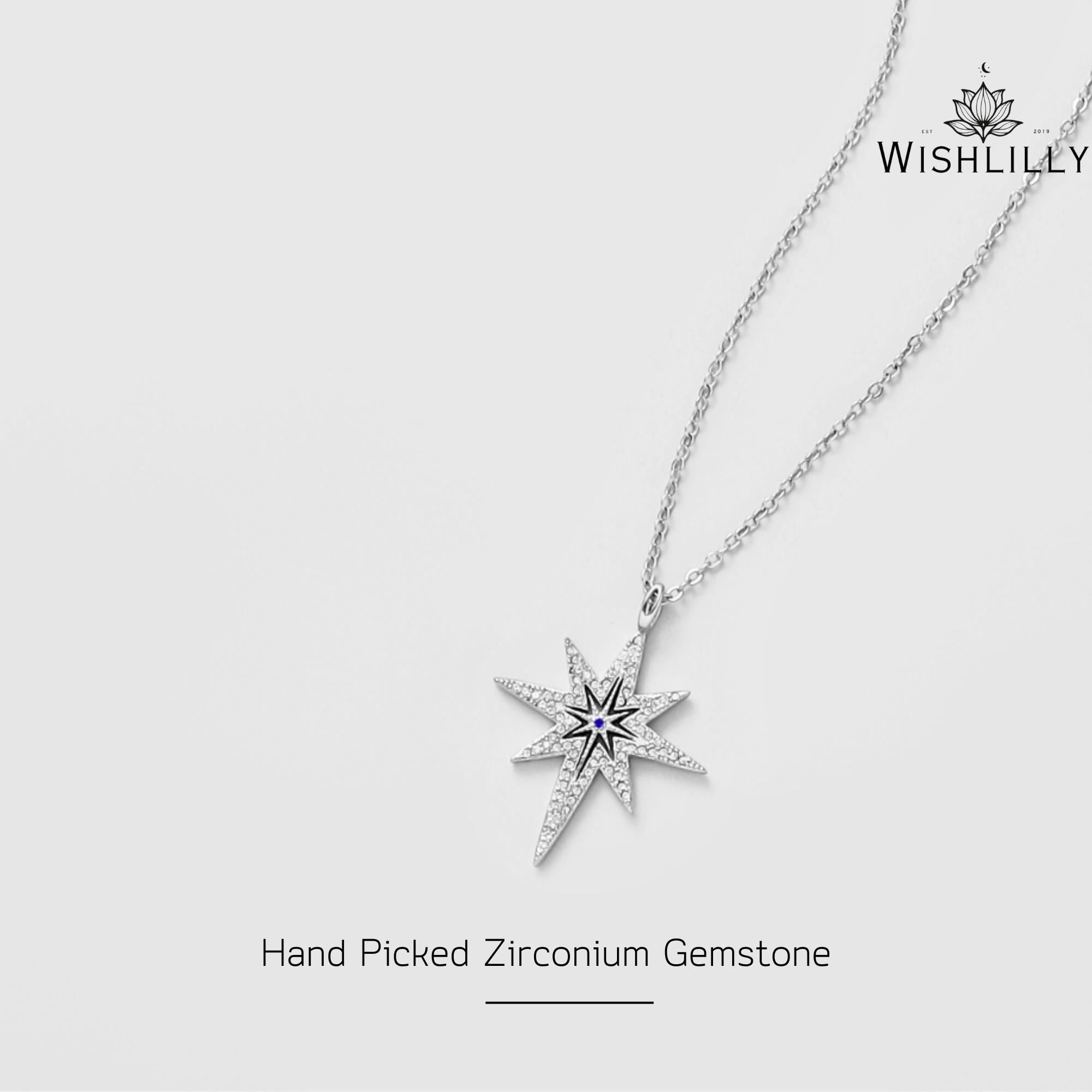 Silver Crystal Star Necklace by Wishlilly • Sparkling Celestial North Star Gift for Her • Lunar Gifts for Mom •