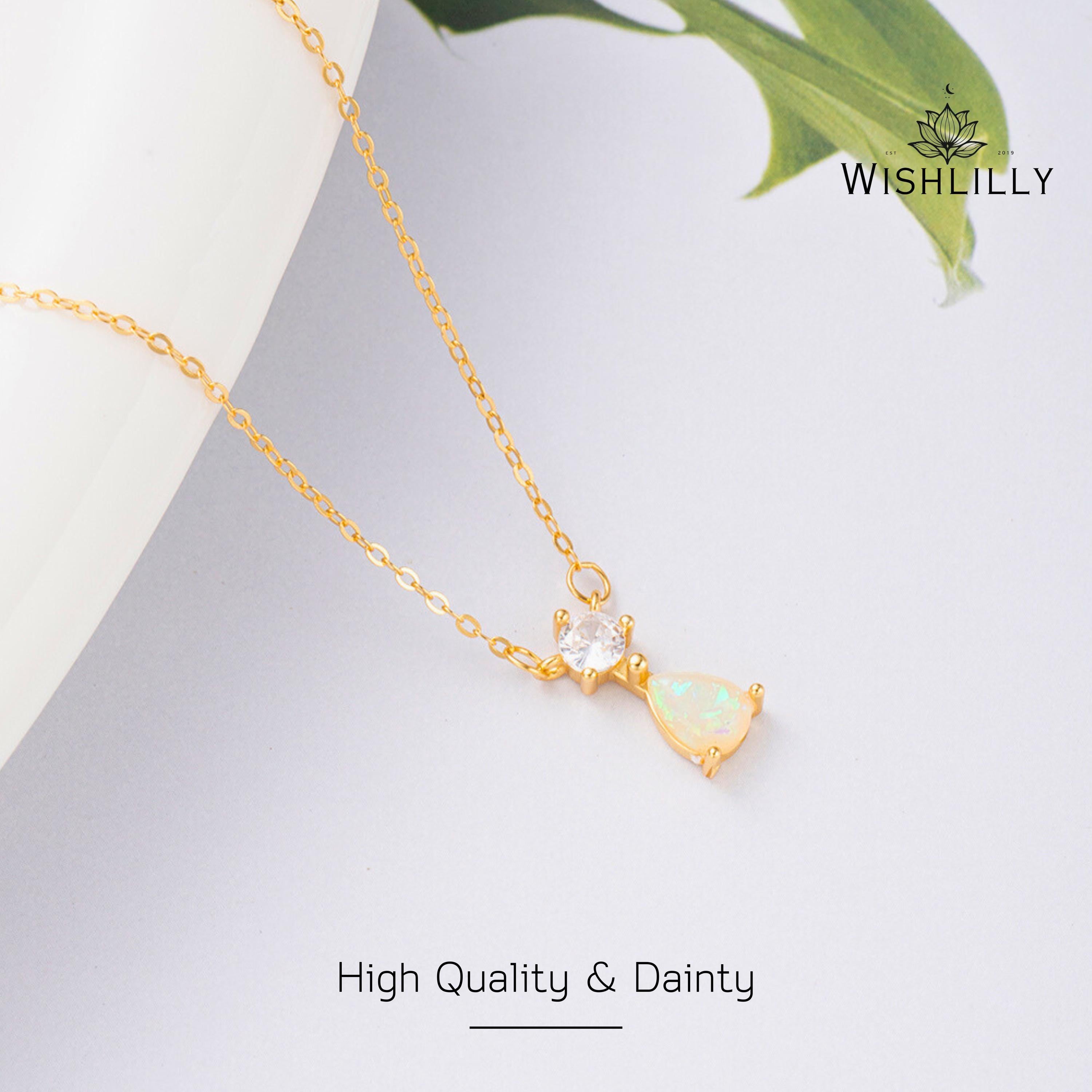 Gold Opal Dainty Pendant Necklace by Wishlilly