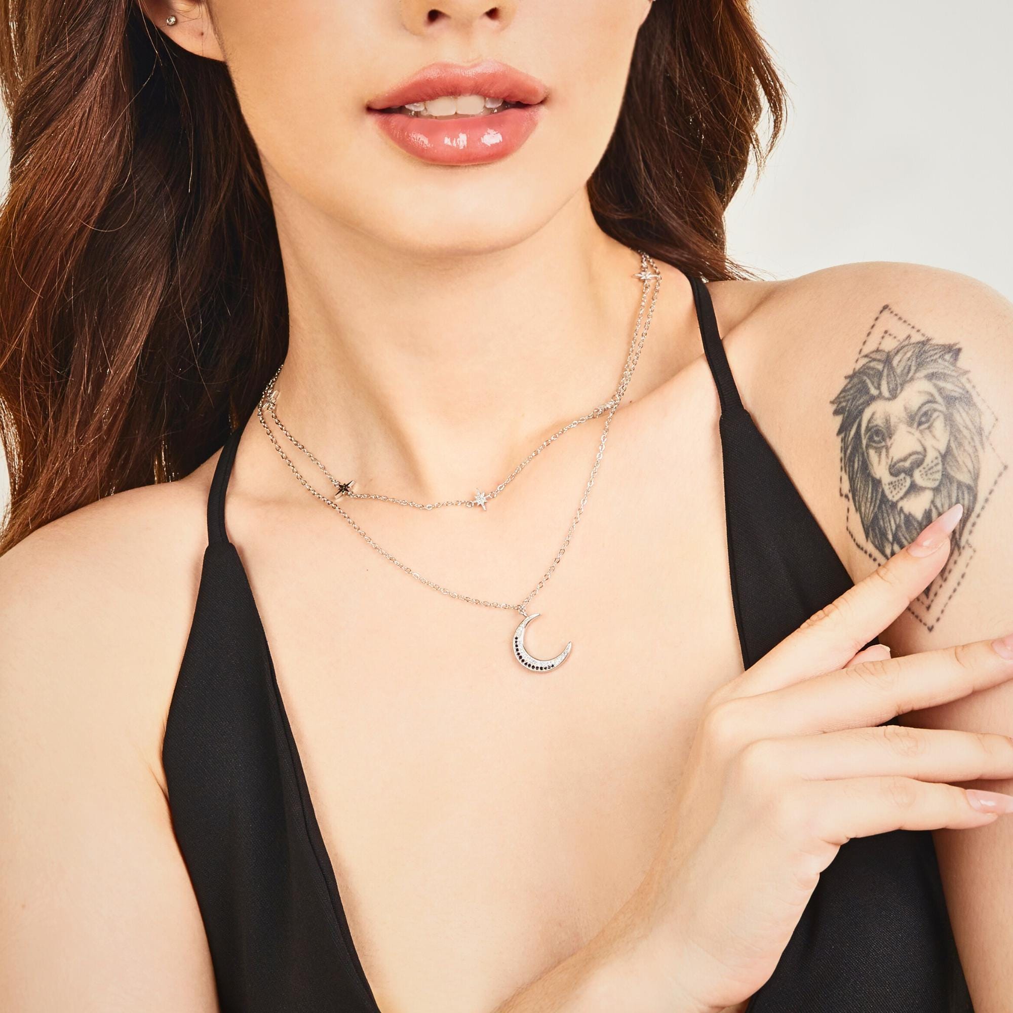 Silver Moon and Star Necklace Set by Wishlilly