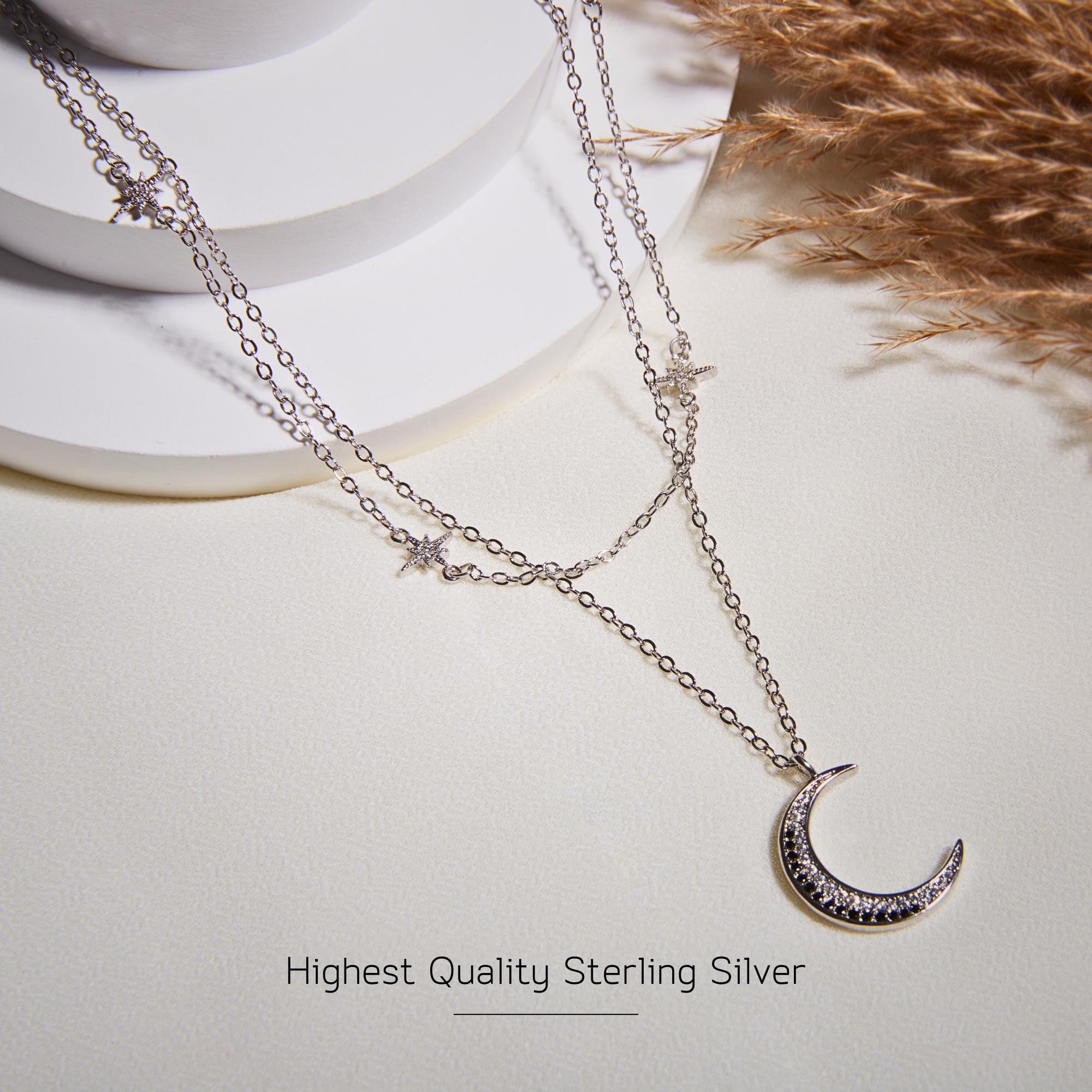 Silver Moon and Star Necklace Set by Wishlilly