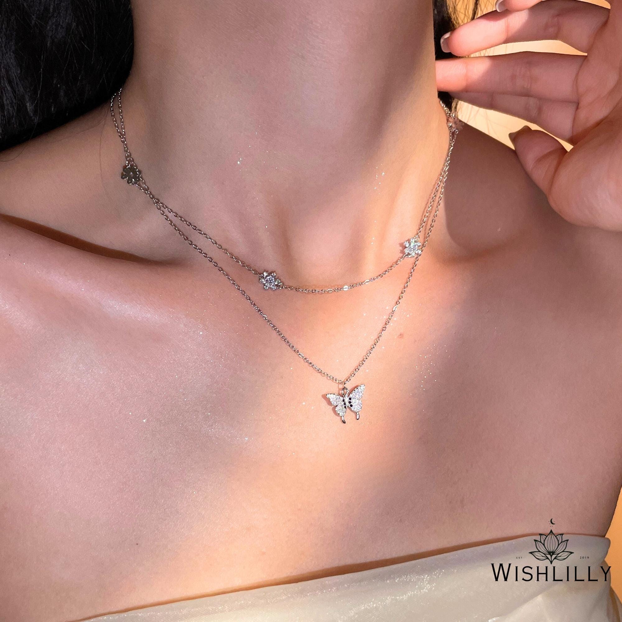 Silver Butterfly Necklace Set by Wishlilly