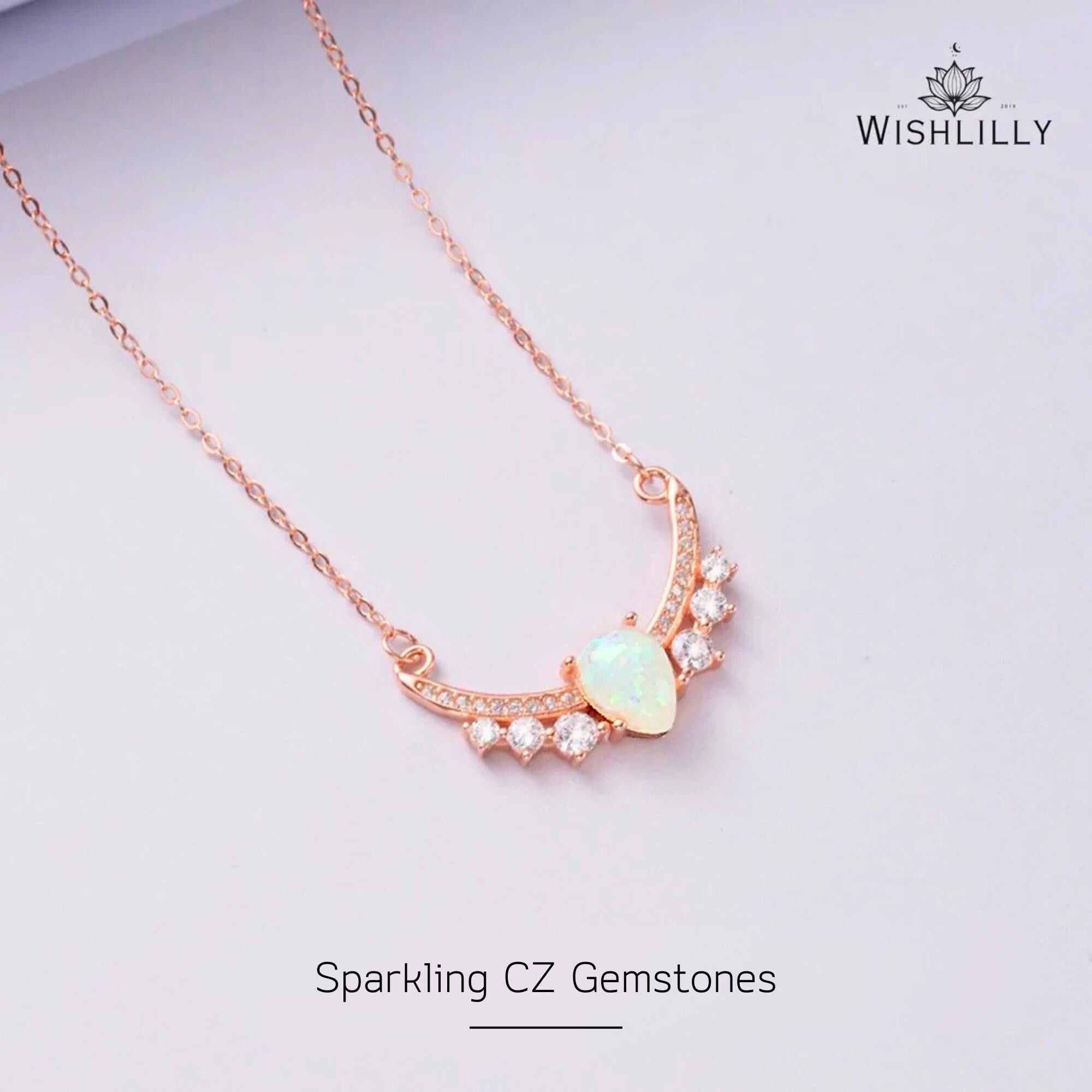 Rose Gold Opal Crown Pendant Necklace by Wishlilly
