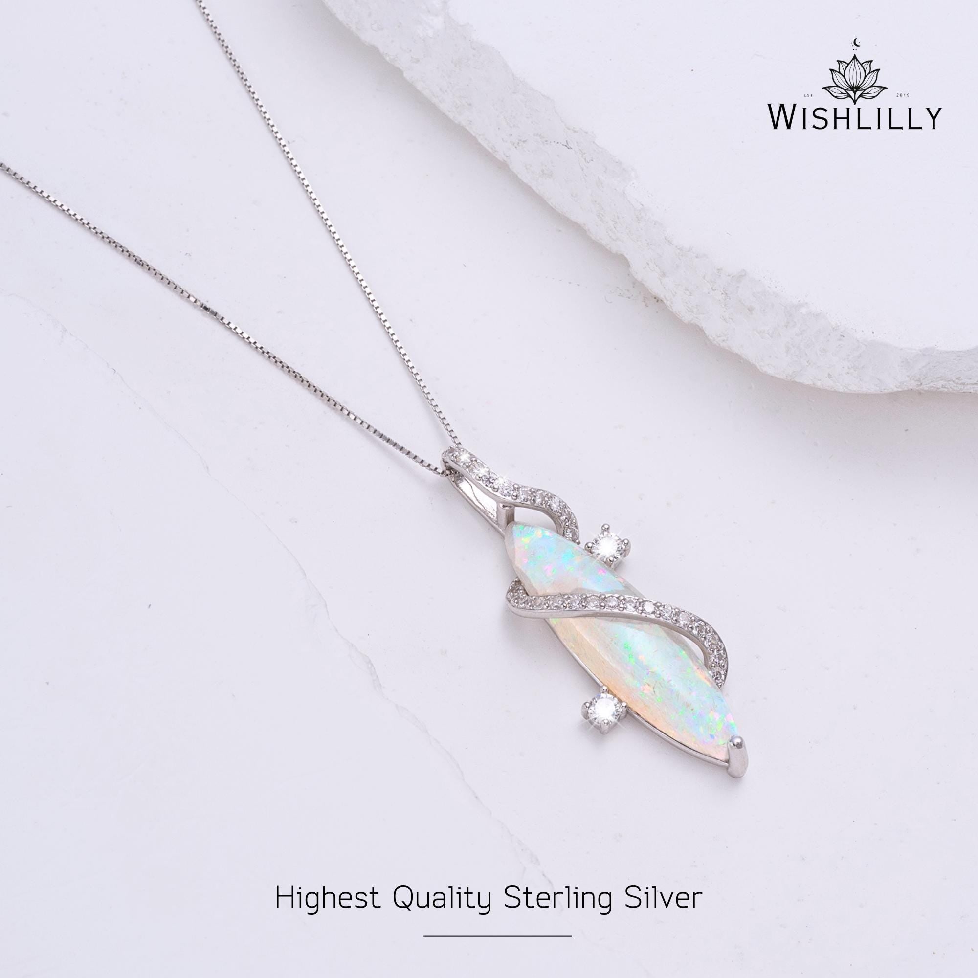 Silver Opal Pendant Necklace by Wishlilly