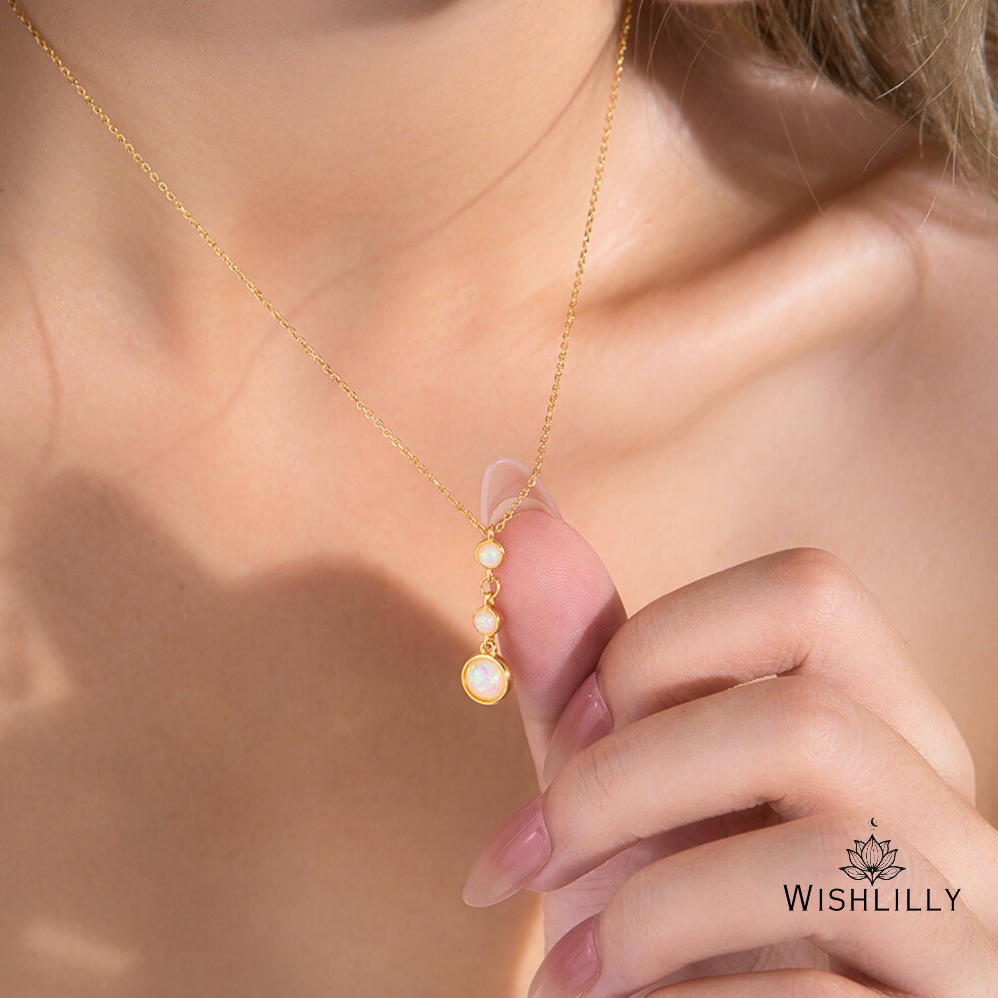 Gold Opal Circles Pendant Necklace by Wishlilly