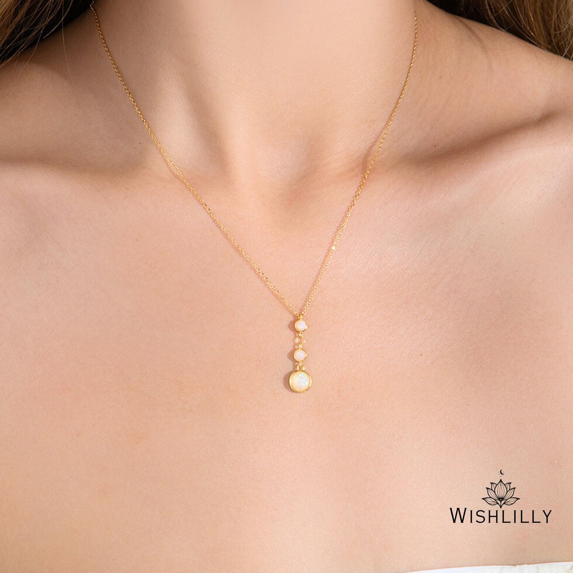 Gold Opal Circles Pendant Necklace by Wishlilly