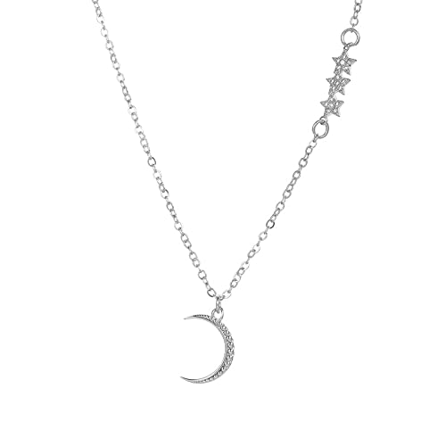 Silver Diamond Moon and Star Necklace by Wishlilly •