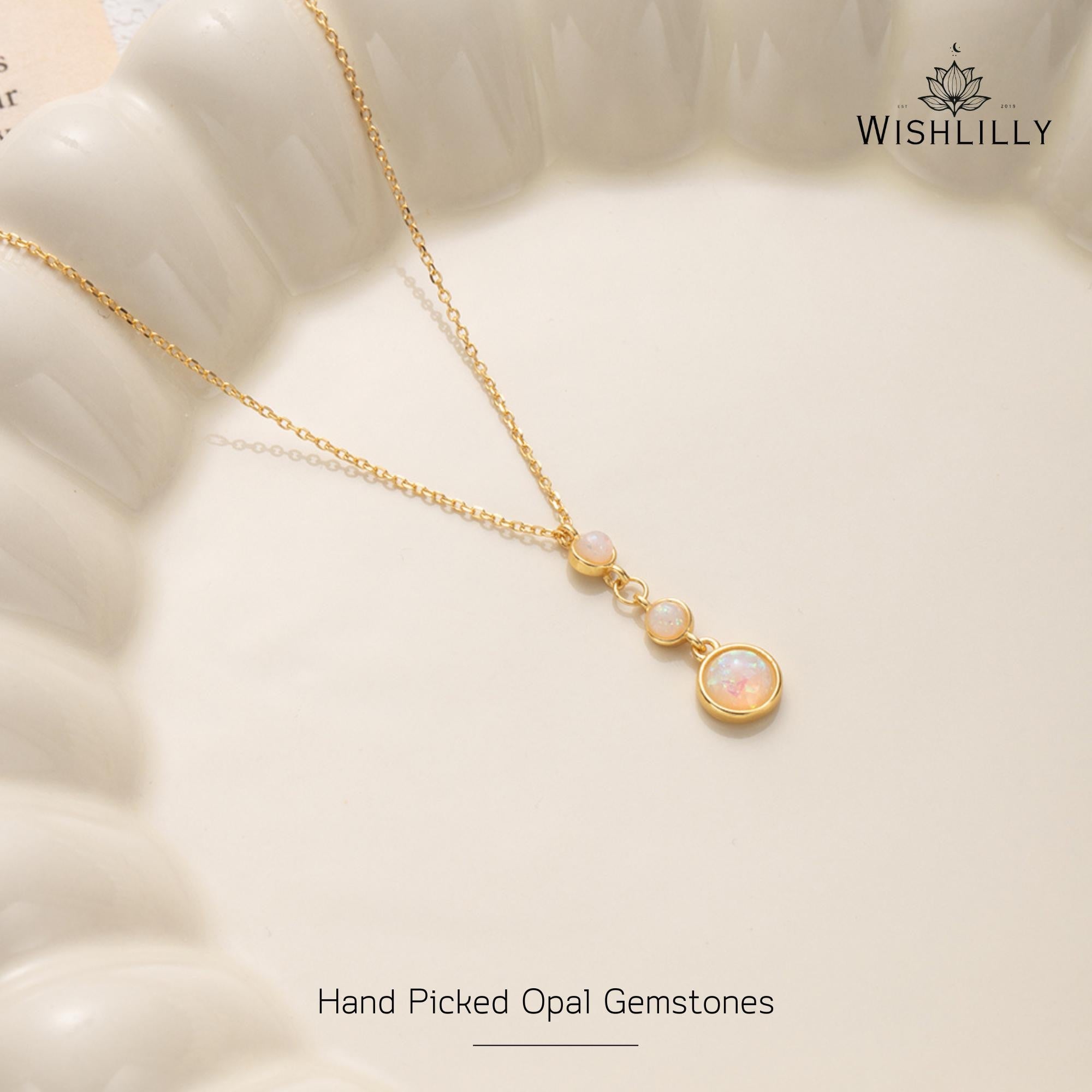 Gold Opal Circles Pendant Necklace by Wishlilly