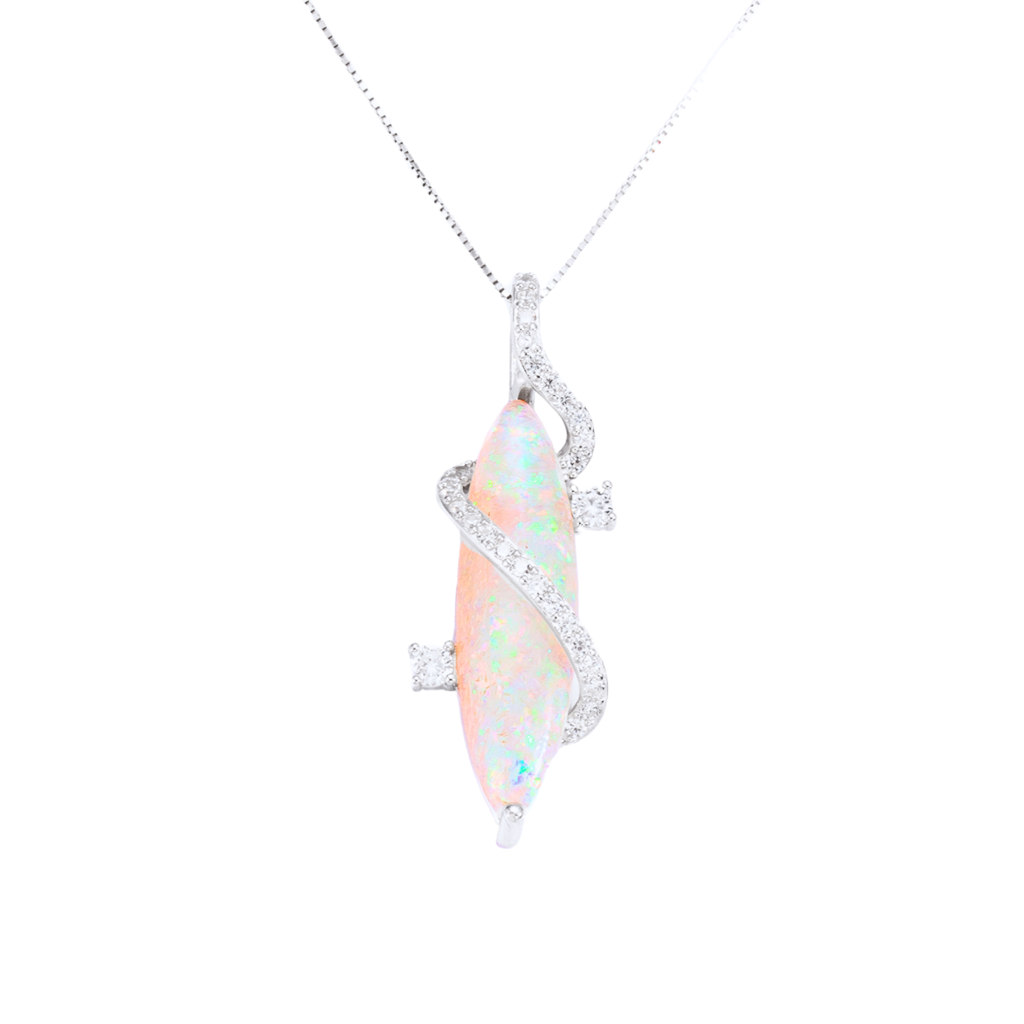 Silver Opal Pendant Necklace by Wishlilly