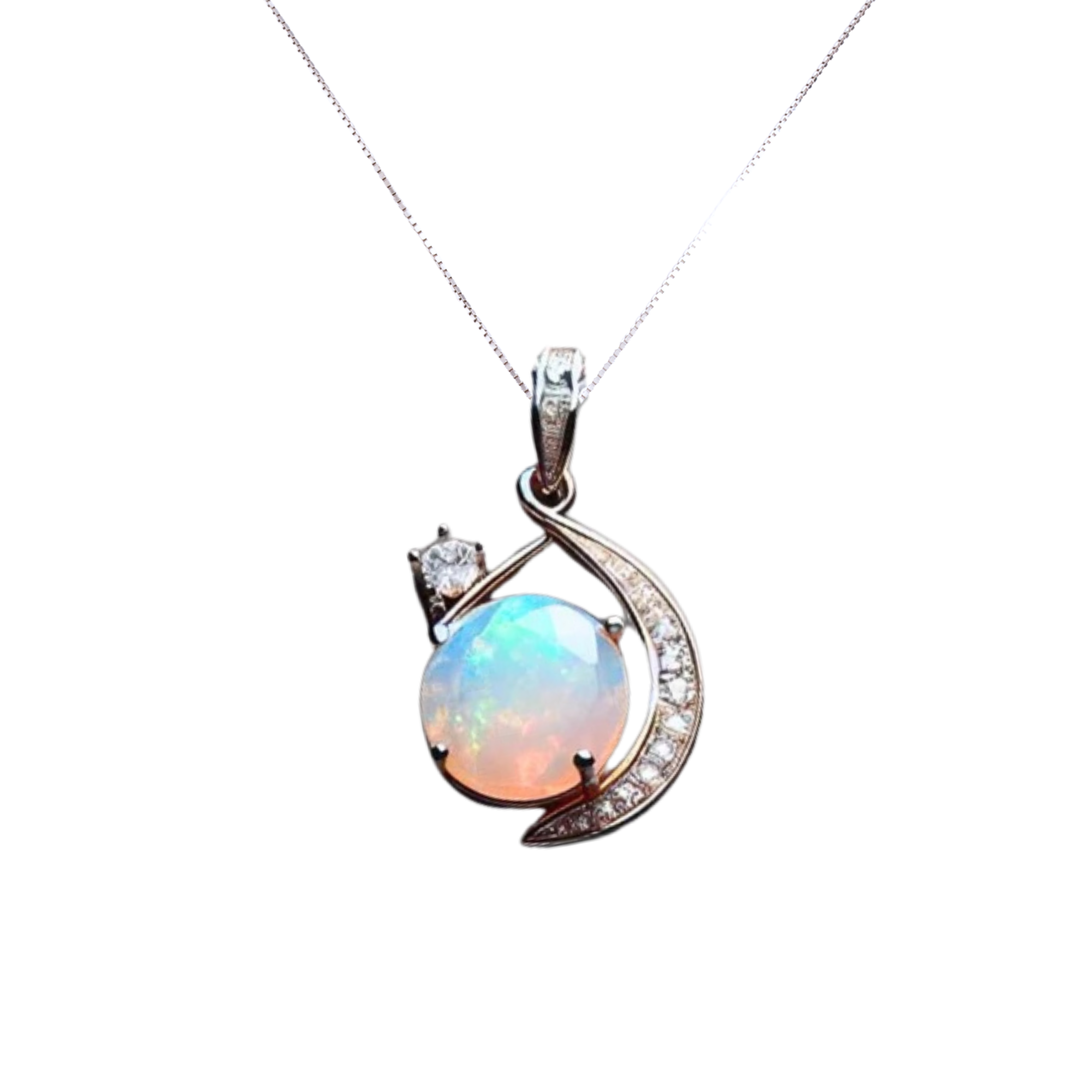 Silver Opal Moon Pendant Necklace by Wishlilly