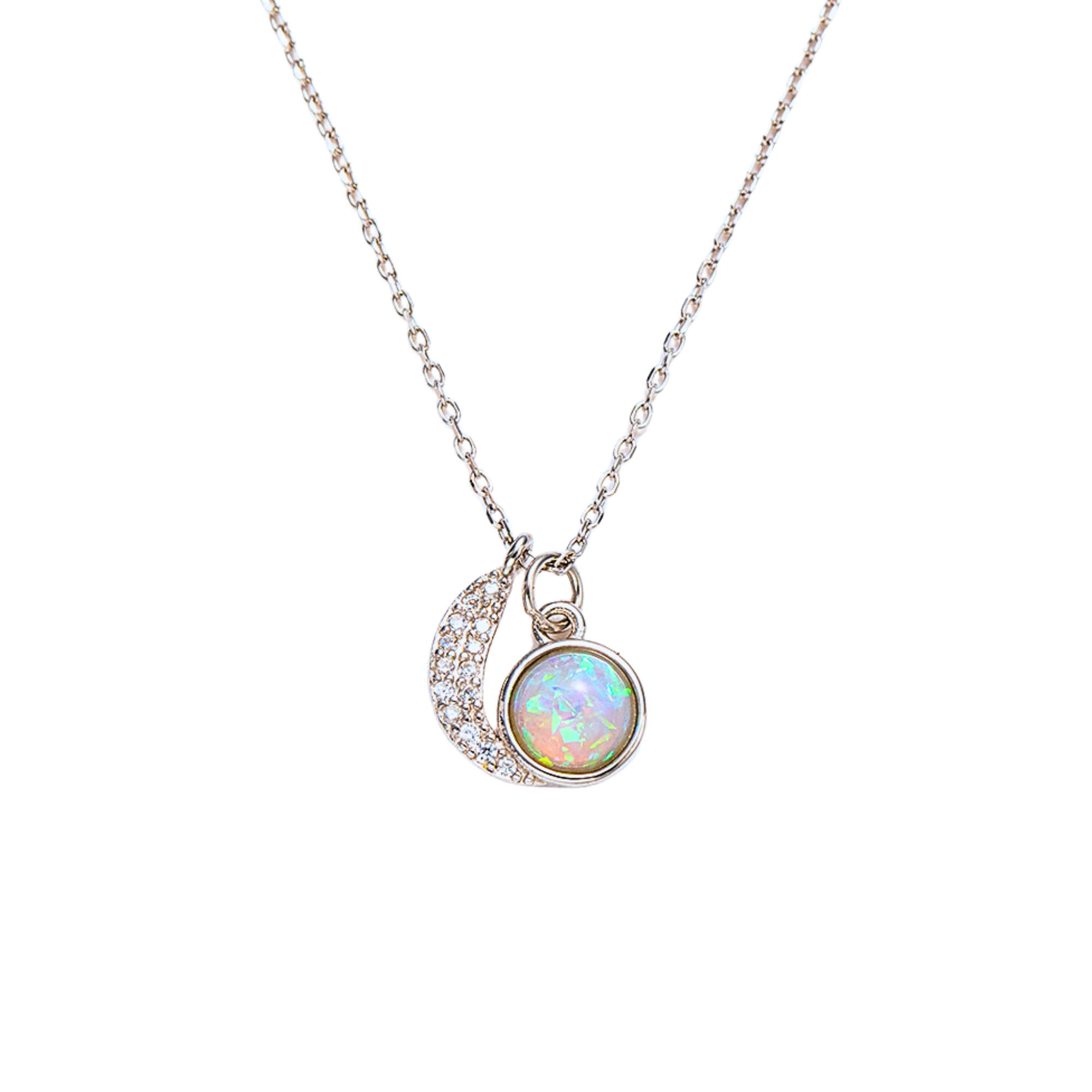 Silver Opal Leaf Pendant Necklace by Wishlilly