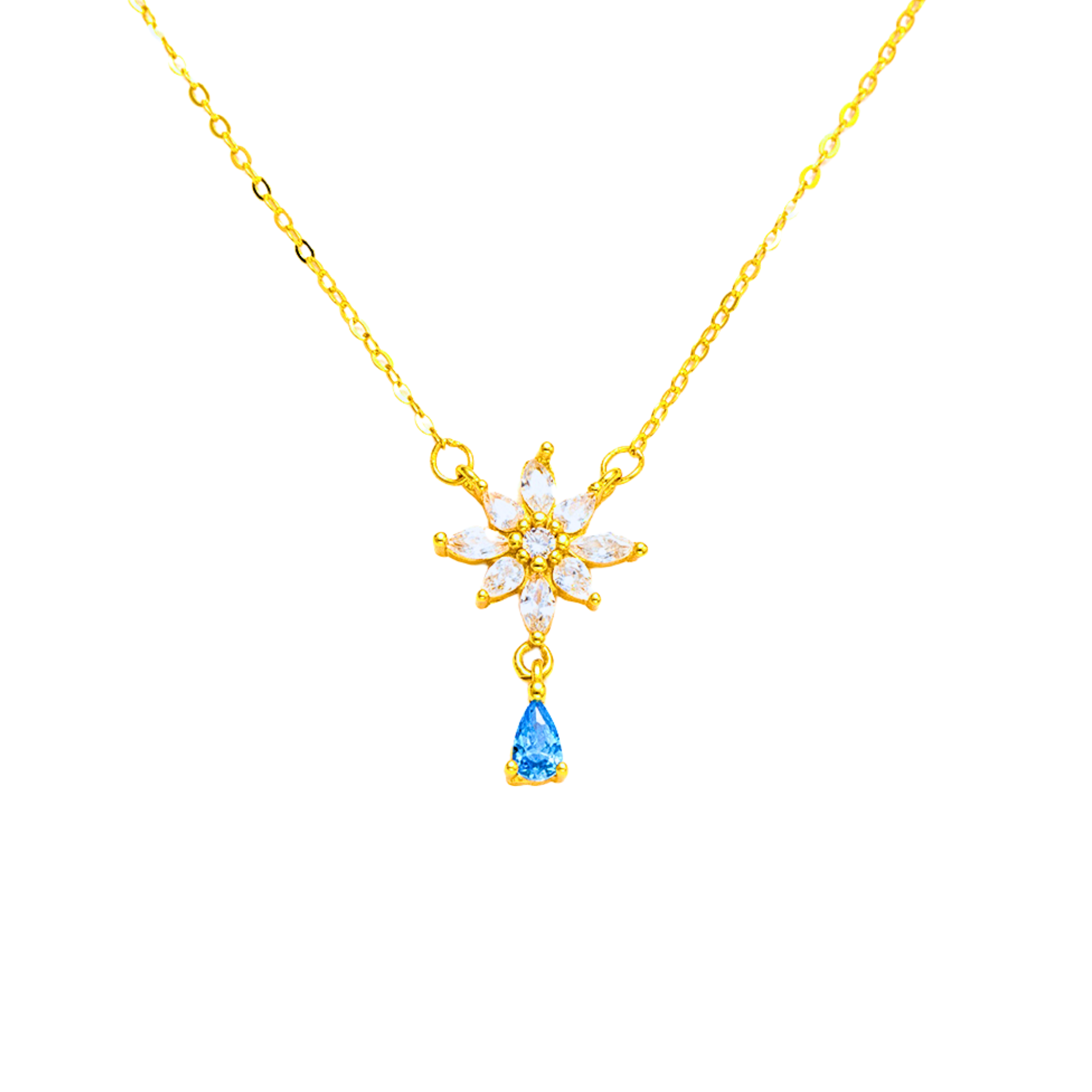 Gold Blue Flower Necklace by Wishlilly