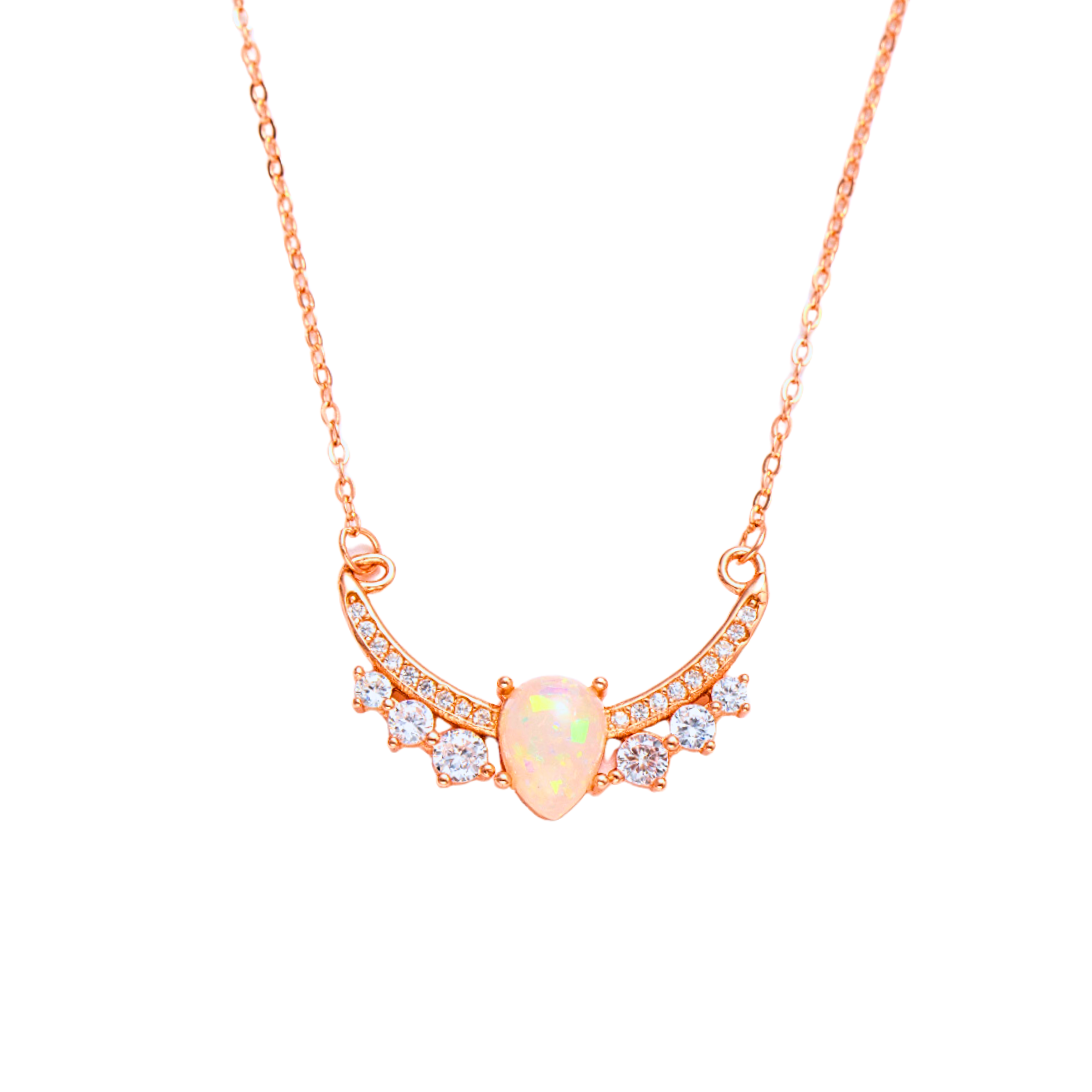 Rose Gold Opal Crown Pendant Necklace by Wishlilly