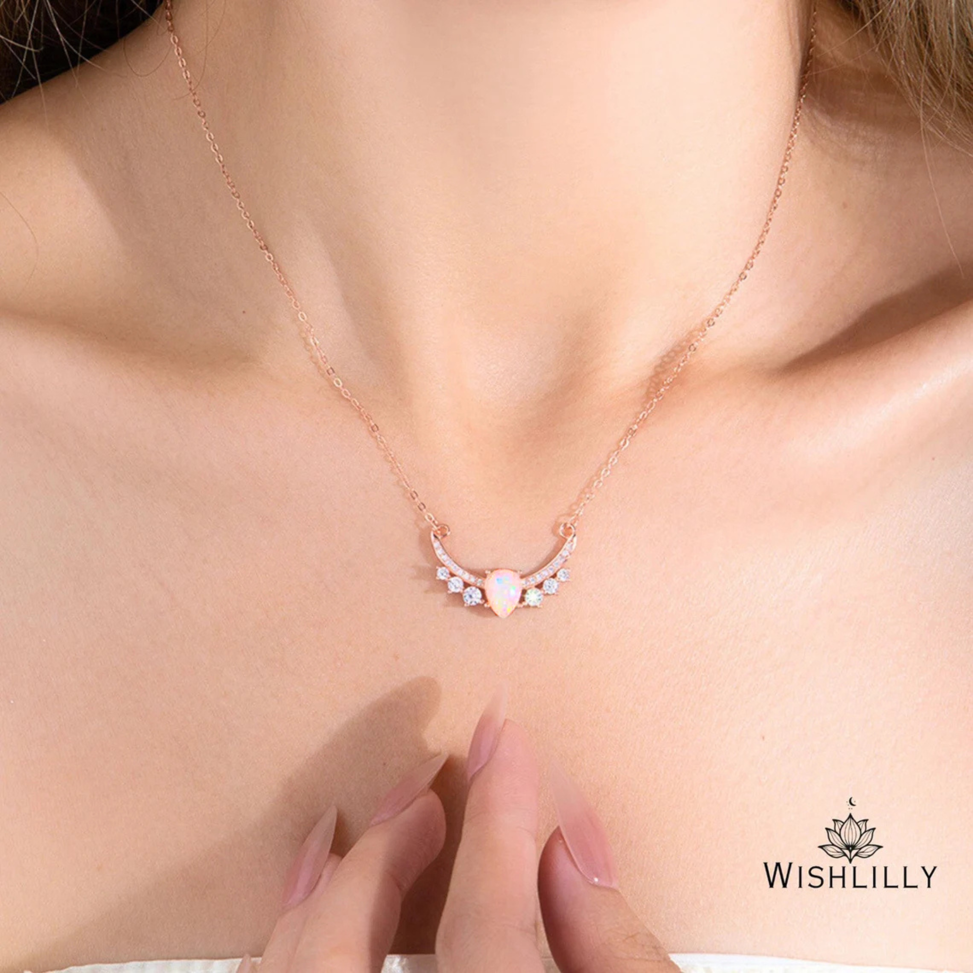 Rose Gold Opal Crown Pendant Necklace by Wishlilly