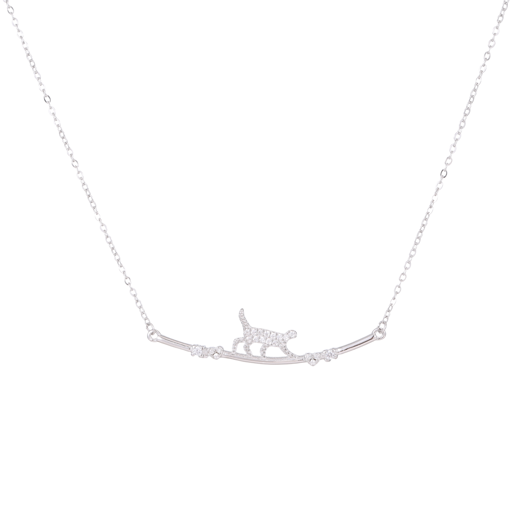 Silver Diamond Cat Charm Necklace by Wishlilly