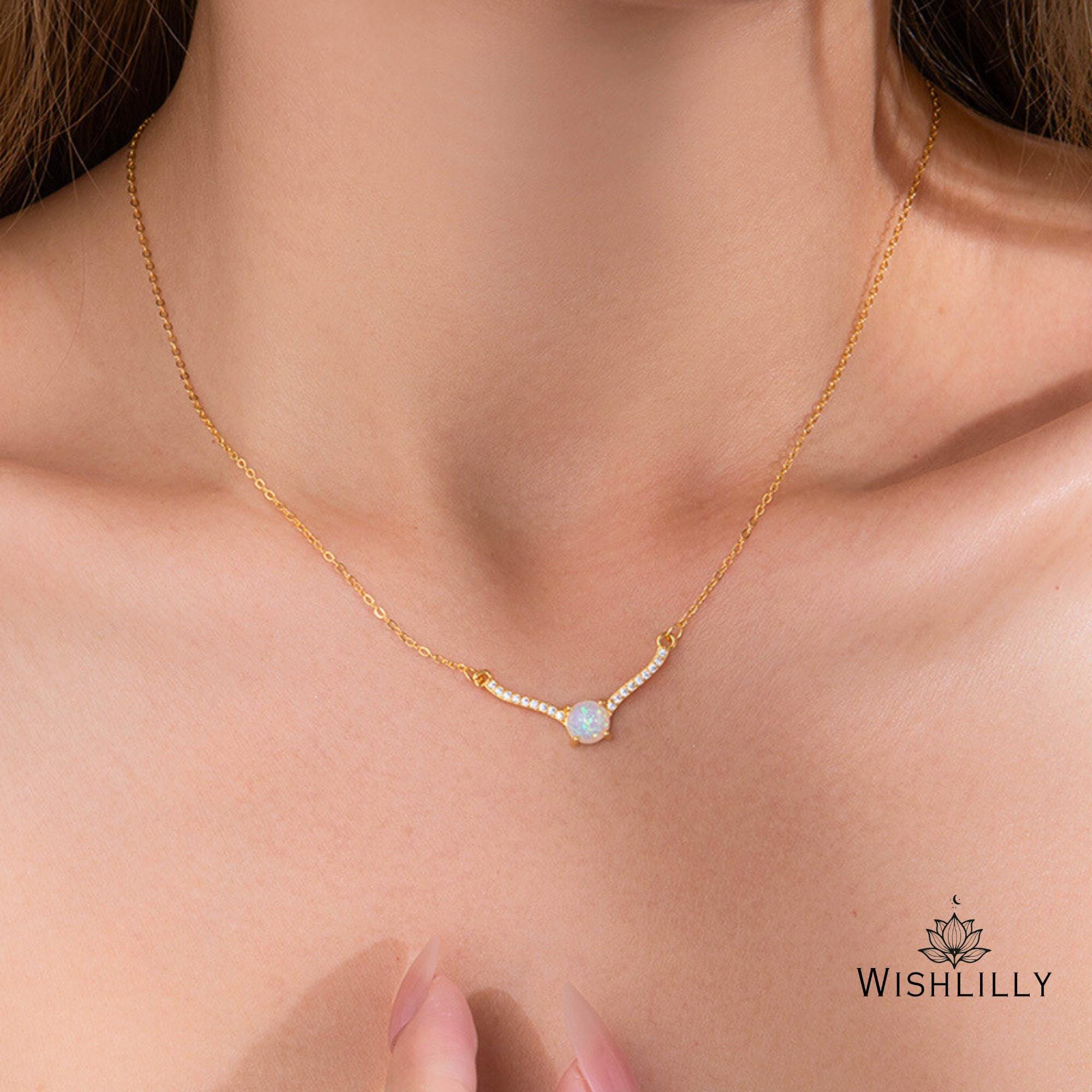 Gold Opal Crown Pendant Necklace by Wishlilly