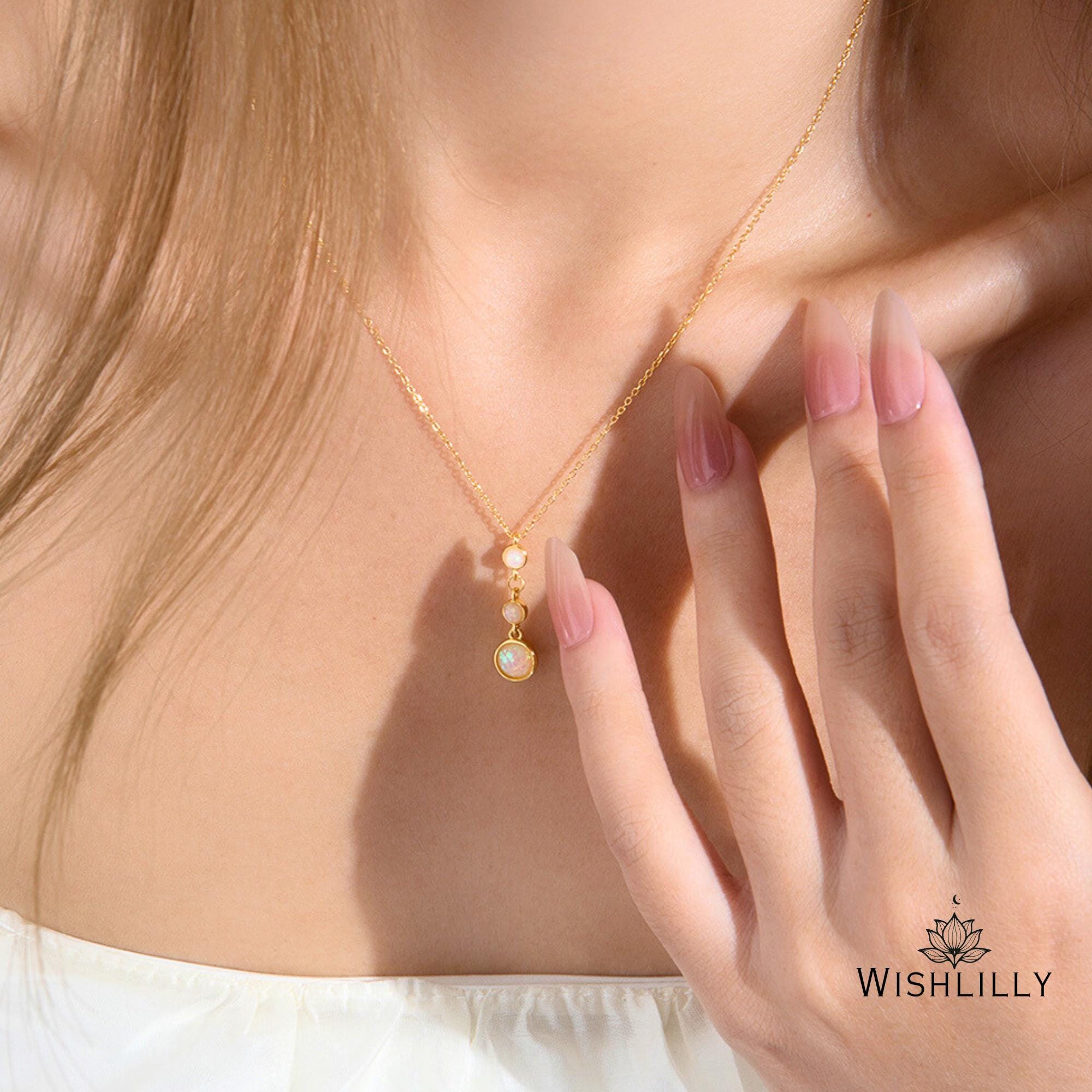 Gold Opal Circles Pendant Necklace by Wishlilly