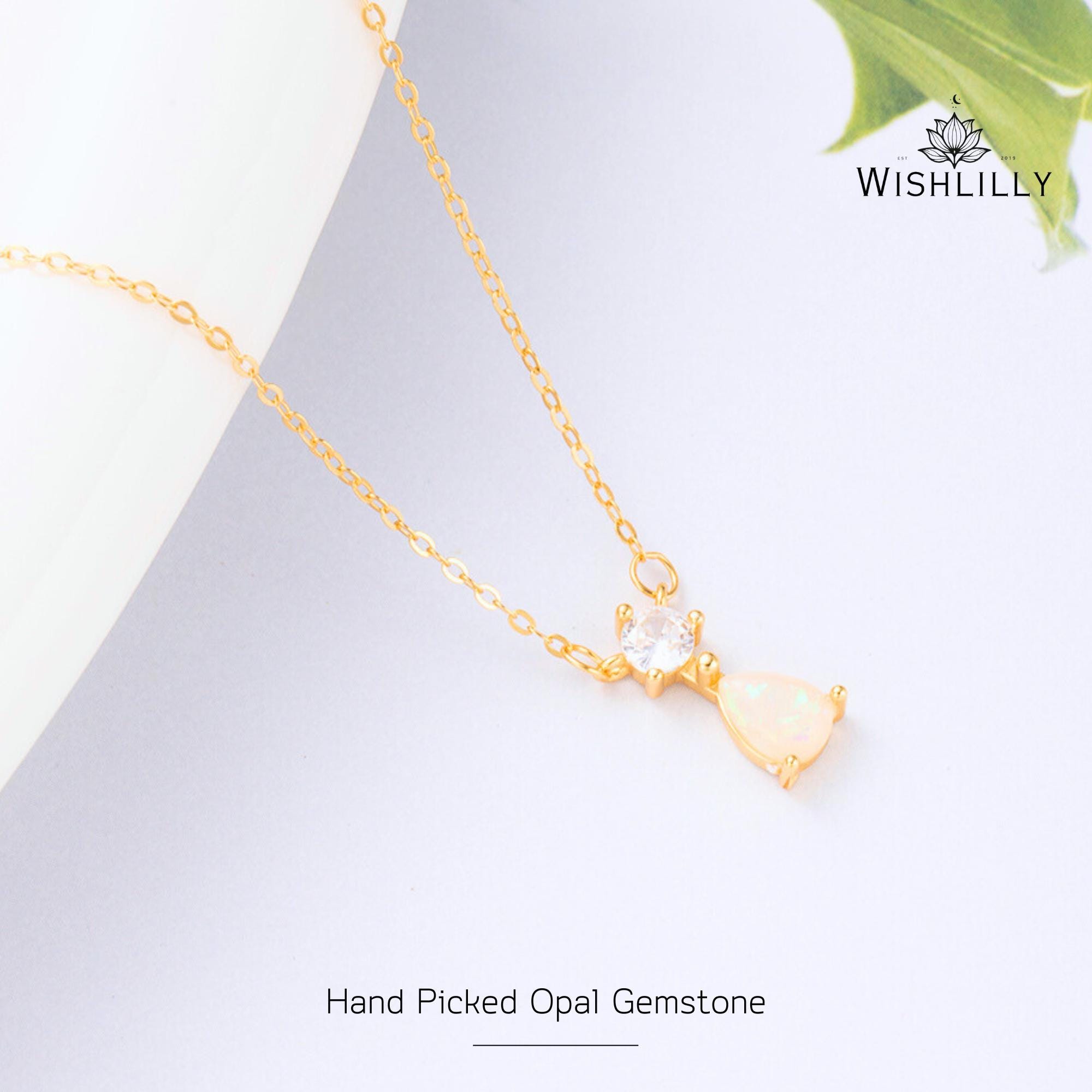 Gold Opal Dainty Pendant Necklace by Wishlilly