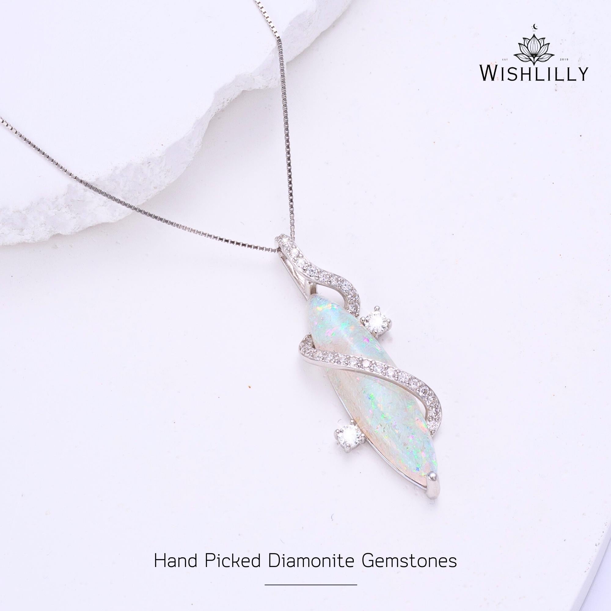 Silver Opal Pendant Necklace by Wishlilly