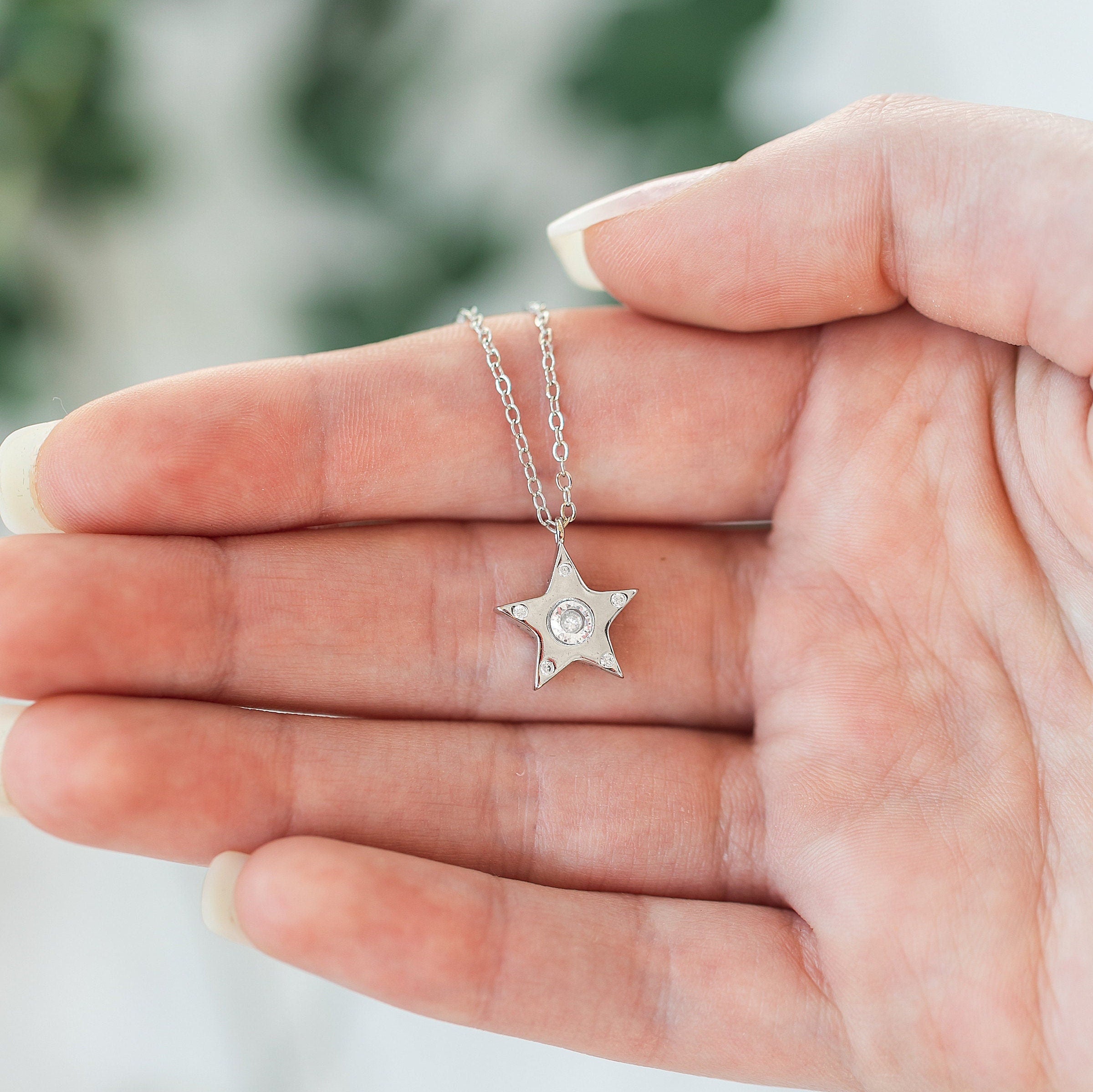 Silver Diamond Star Necklace by Wishlilly