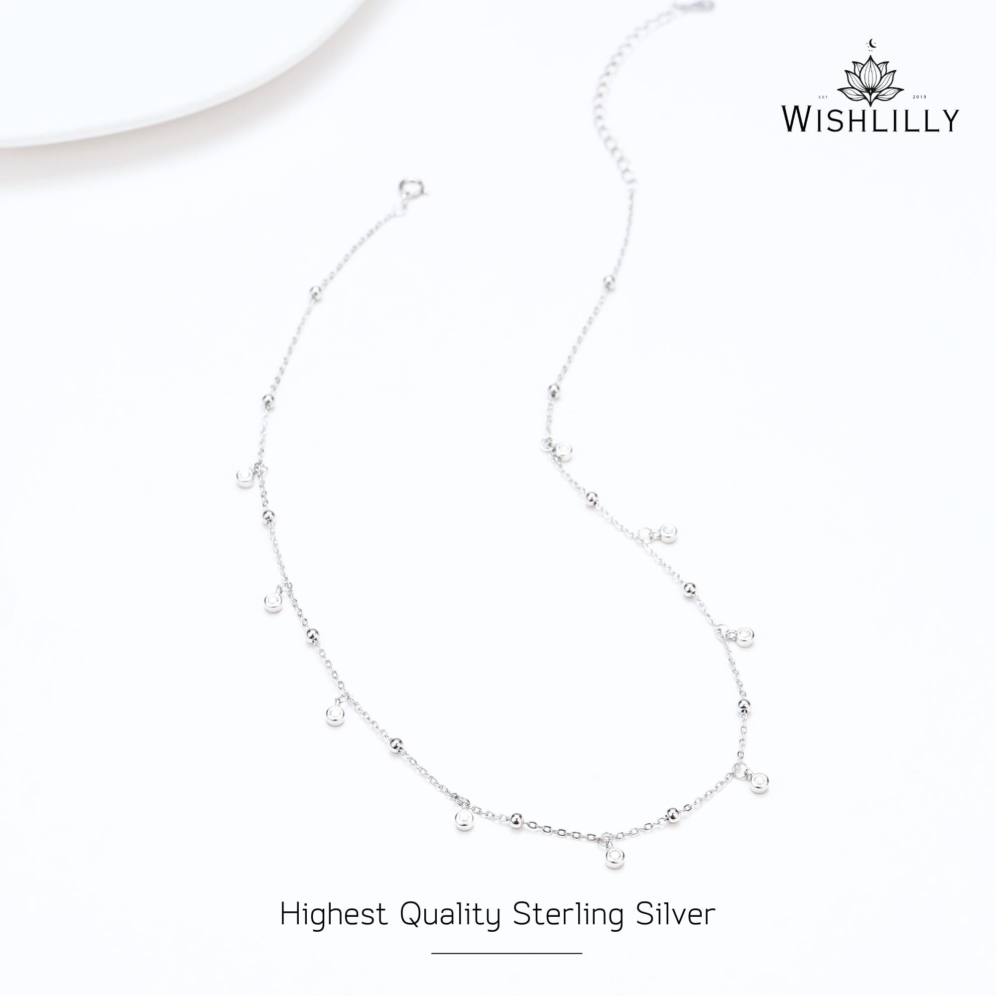 Silver Choker Necklace with Diamond Crystals by Wishlilly