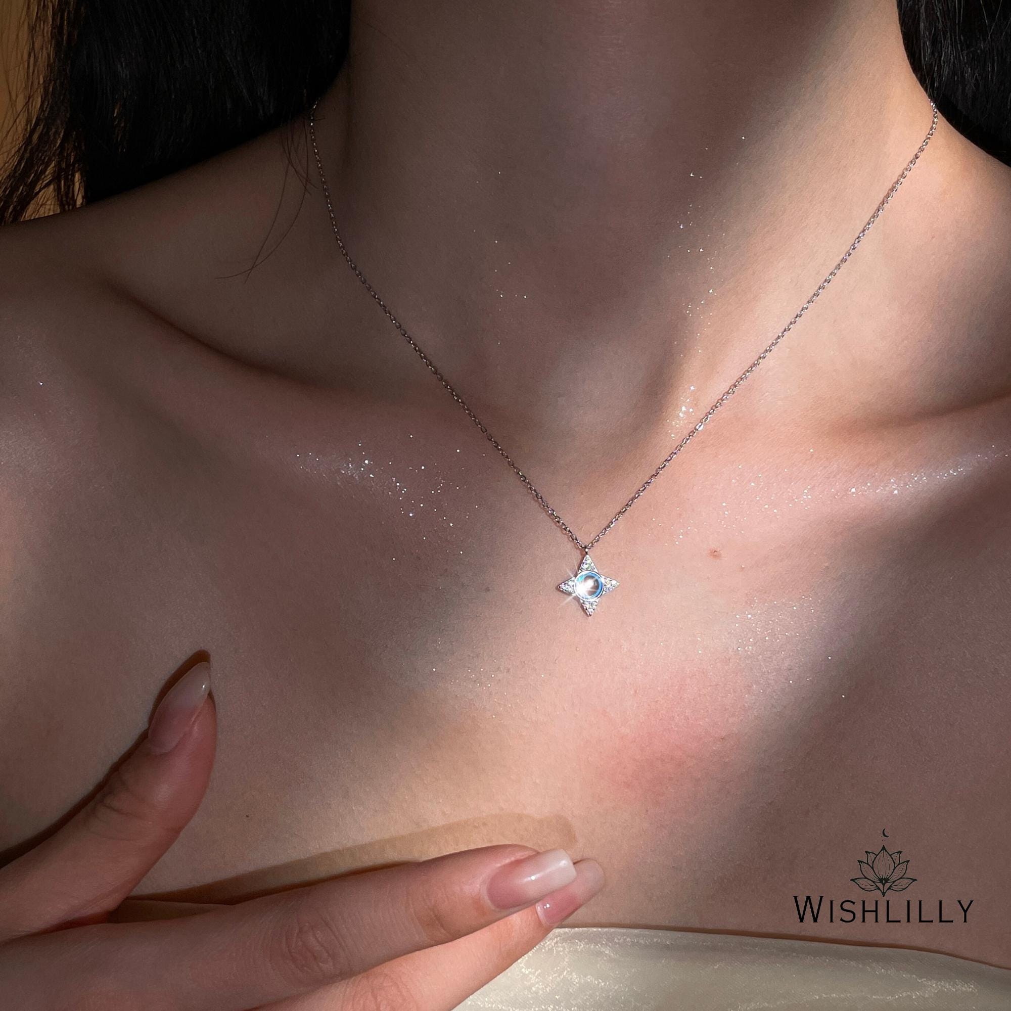 Silver Moonstone Star Necklace by Wishlilly