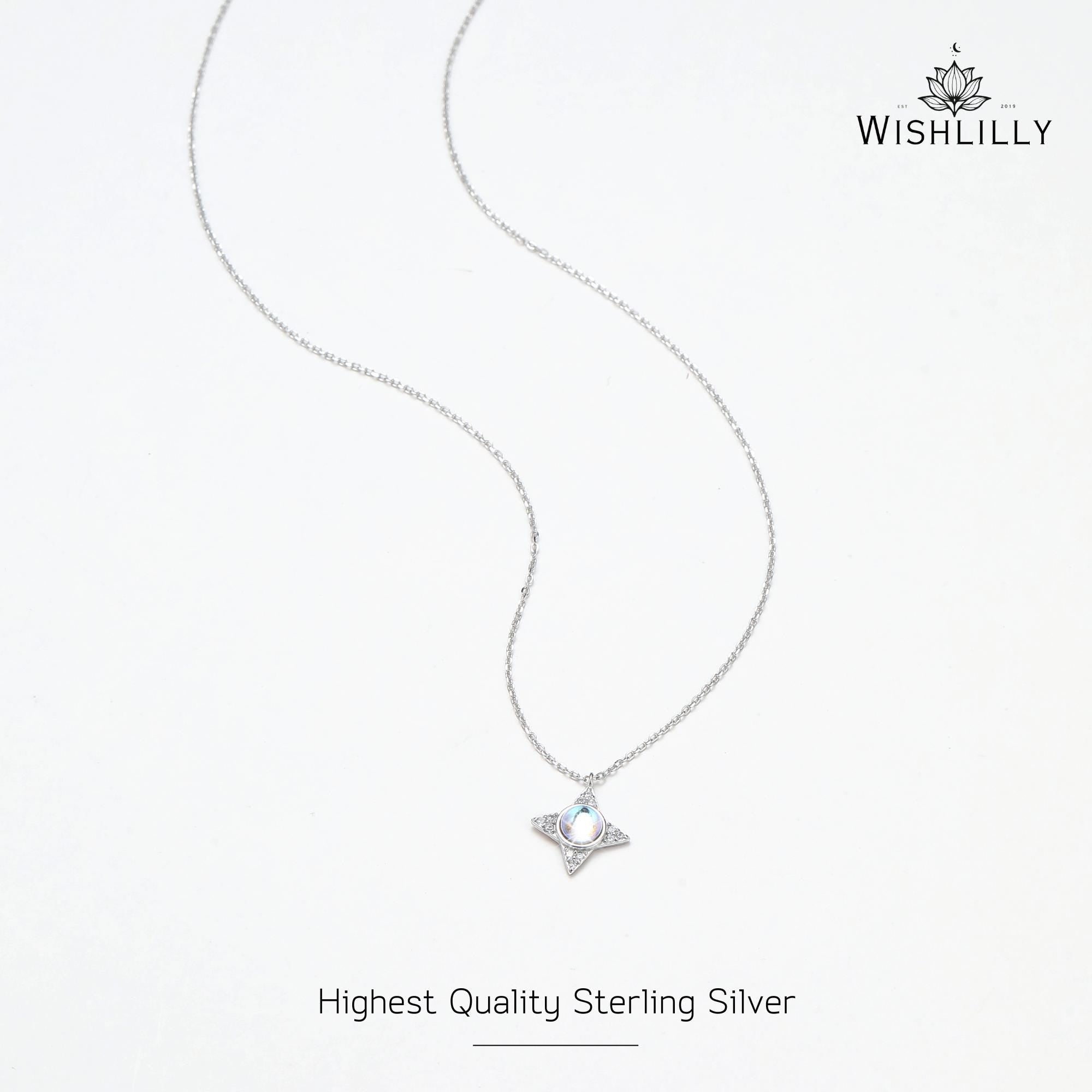 Silver Moonstone Star Necklace by Wishlilly