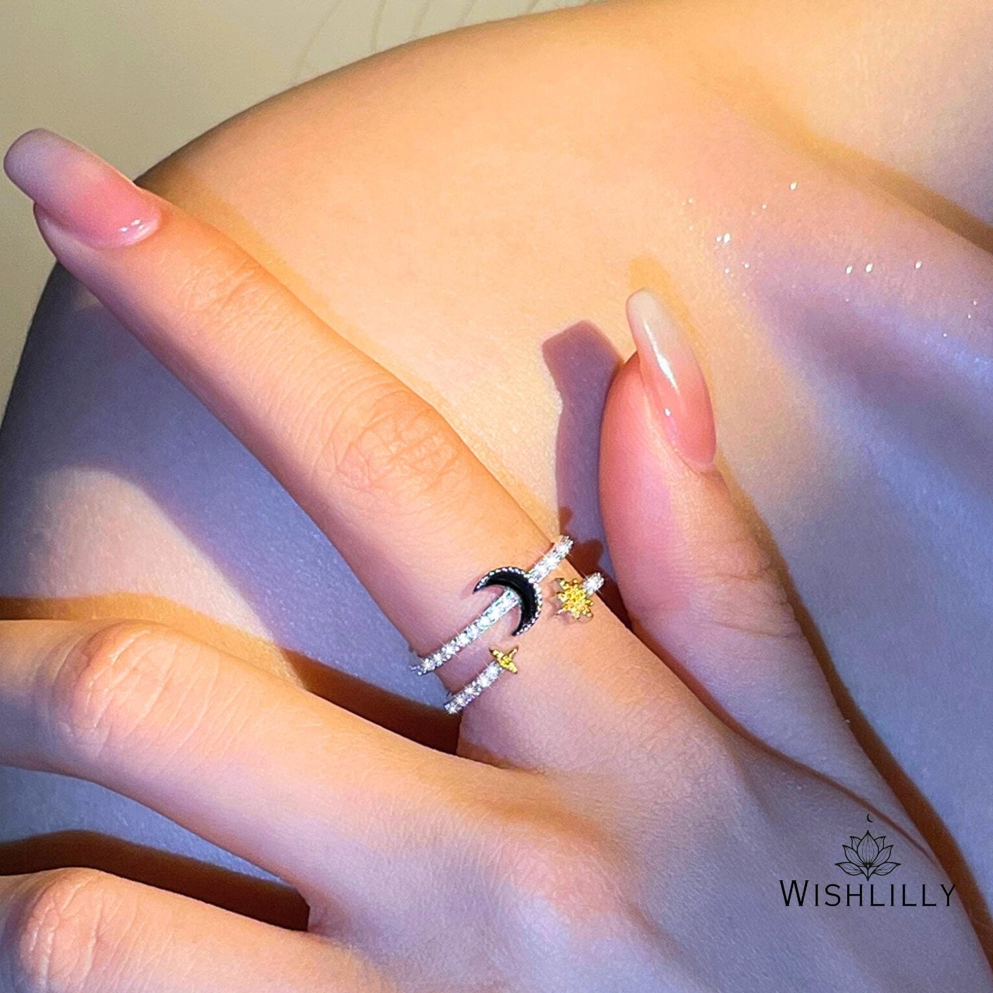 Silver Moon and Star Ring by Wishlilly