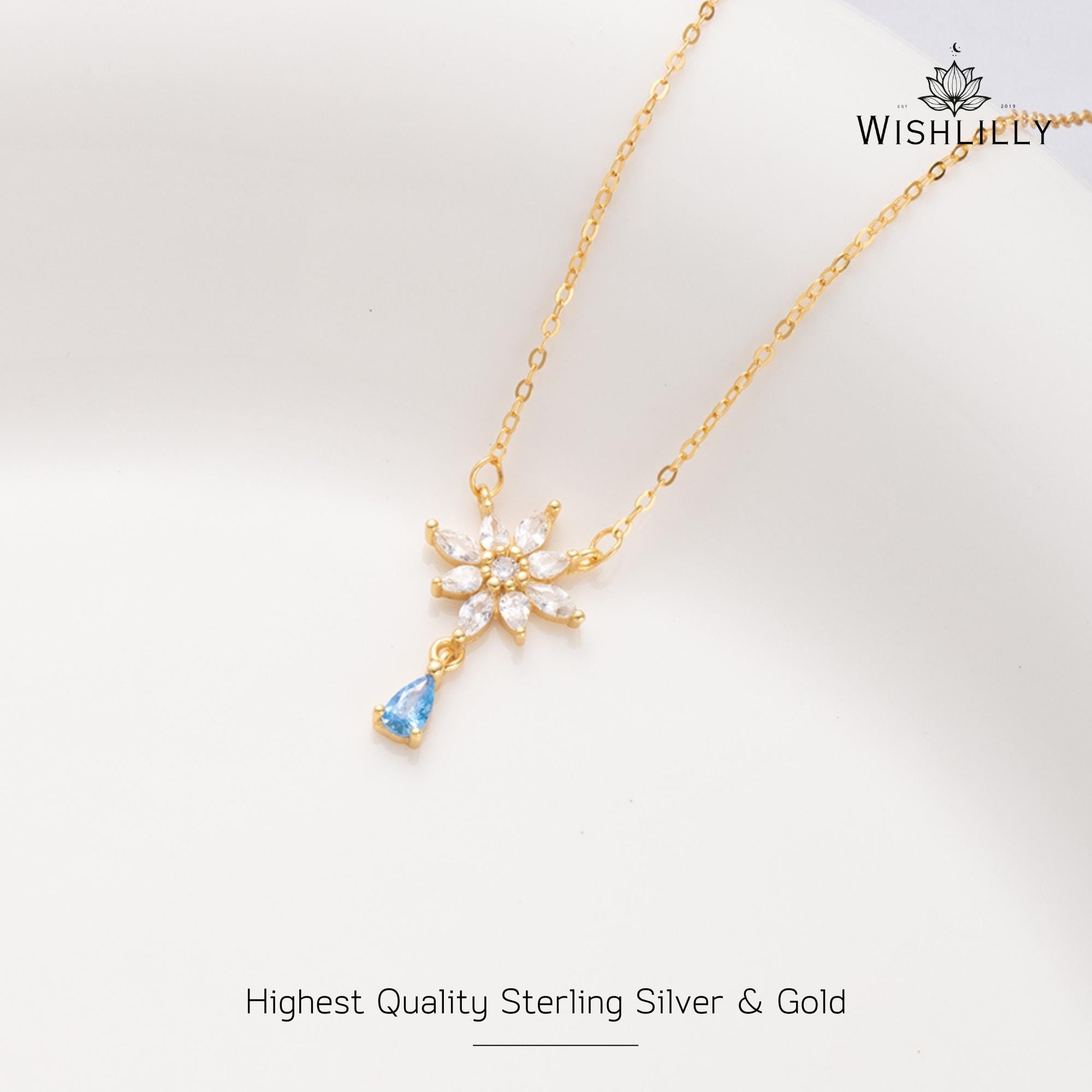 Gold Blue Flower Necklace by Wishlilly