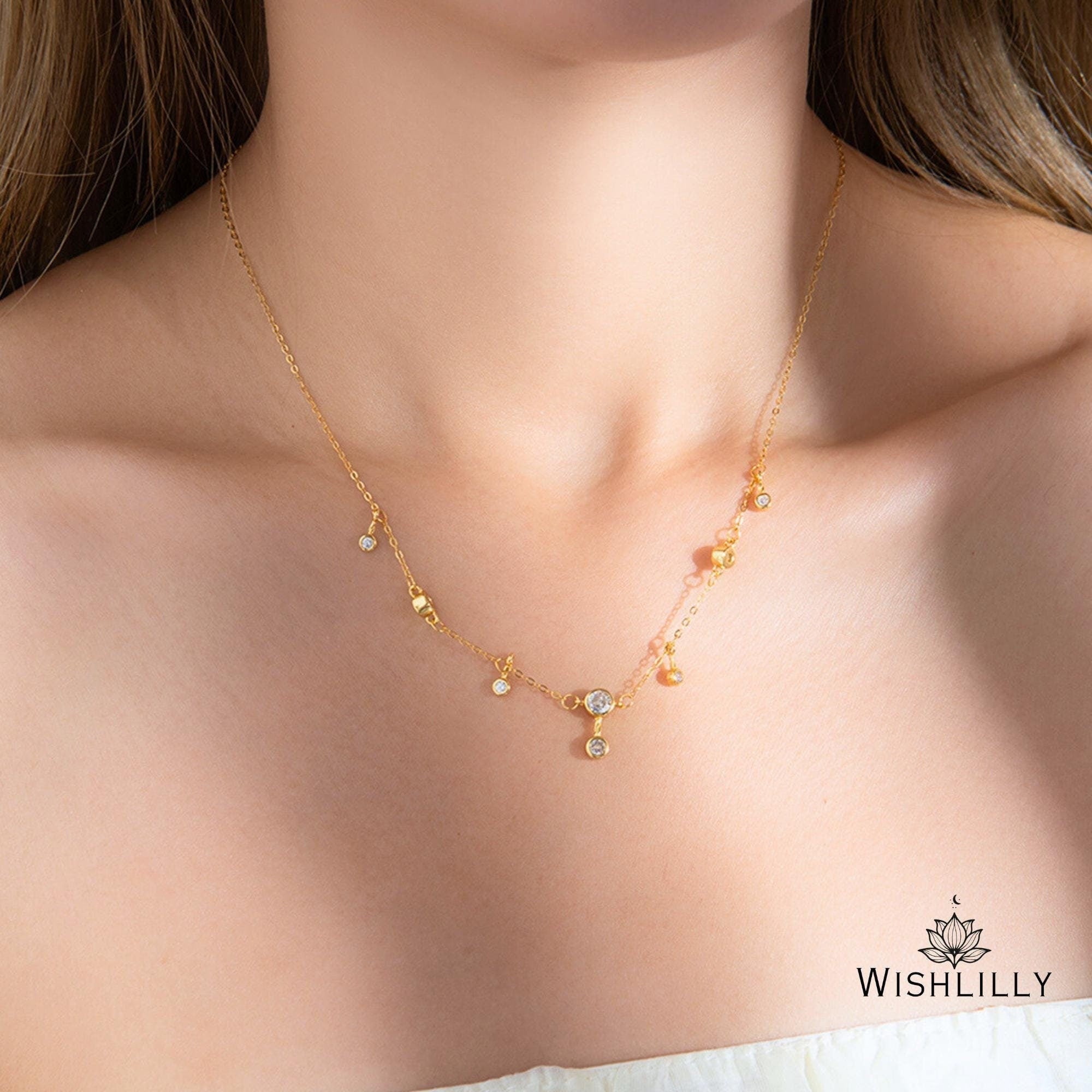 Gold Minimalist Crystal Necklace by Wishlilly