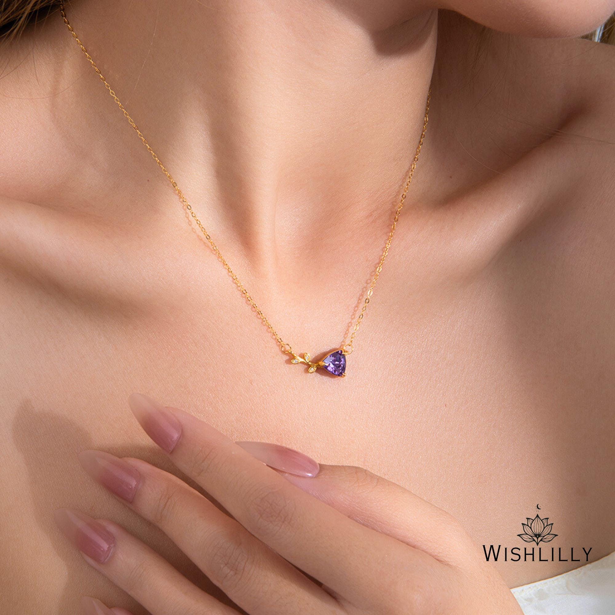 Gold Purple Leaf Necklace by Wishlilly