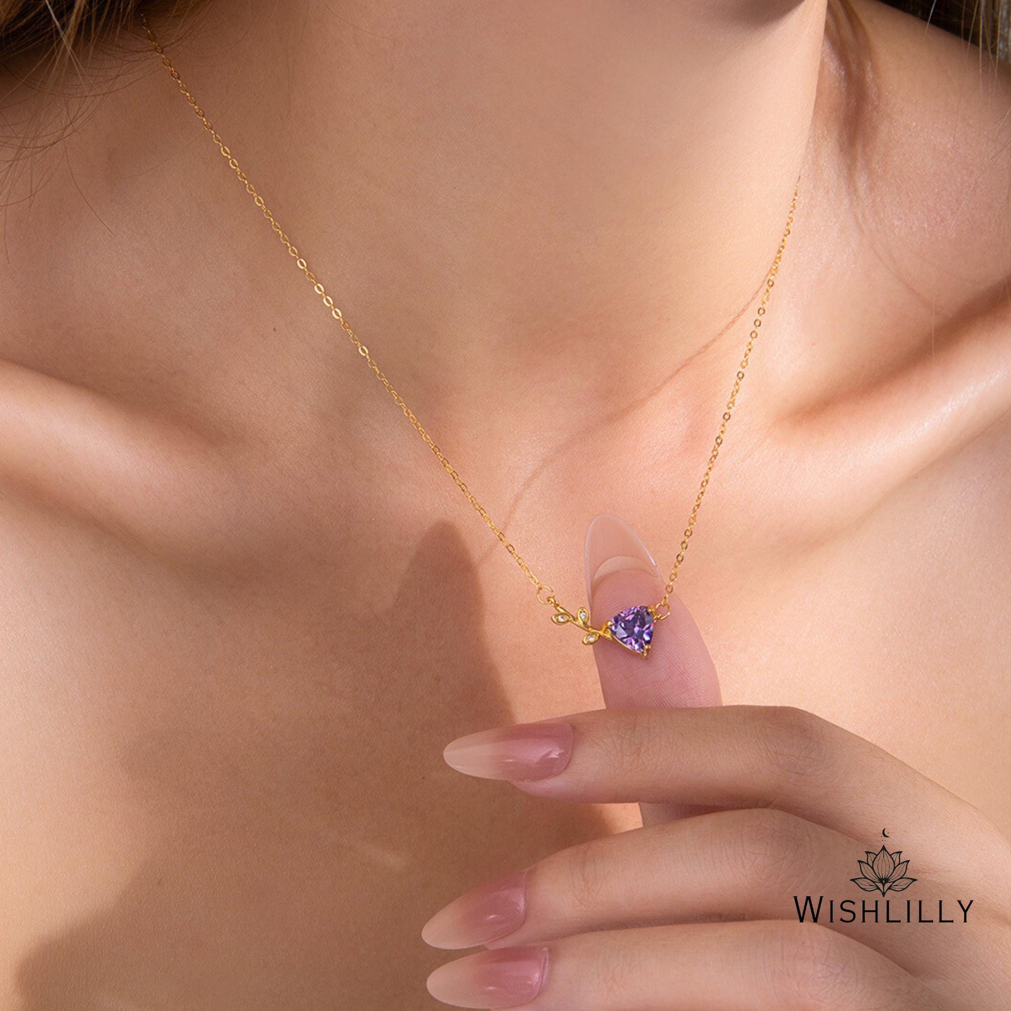 Gold Purple Leaf Necklace by Wishlilly