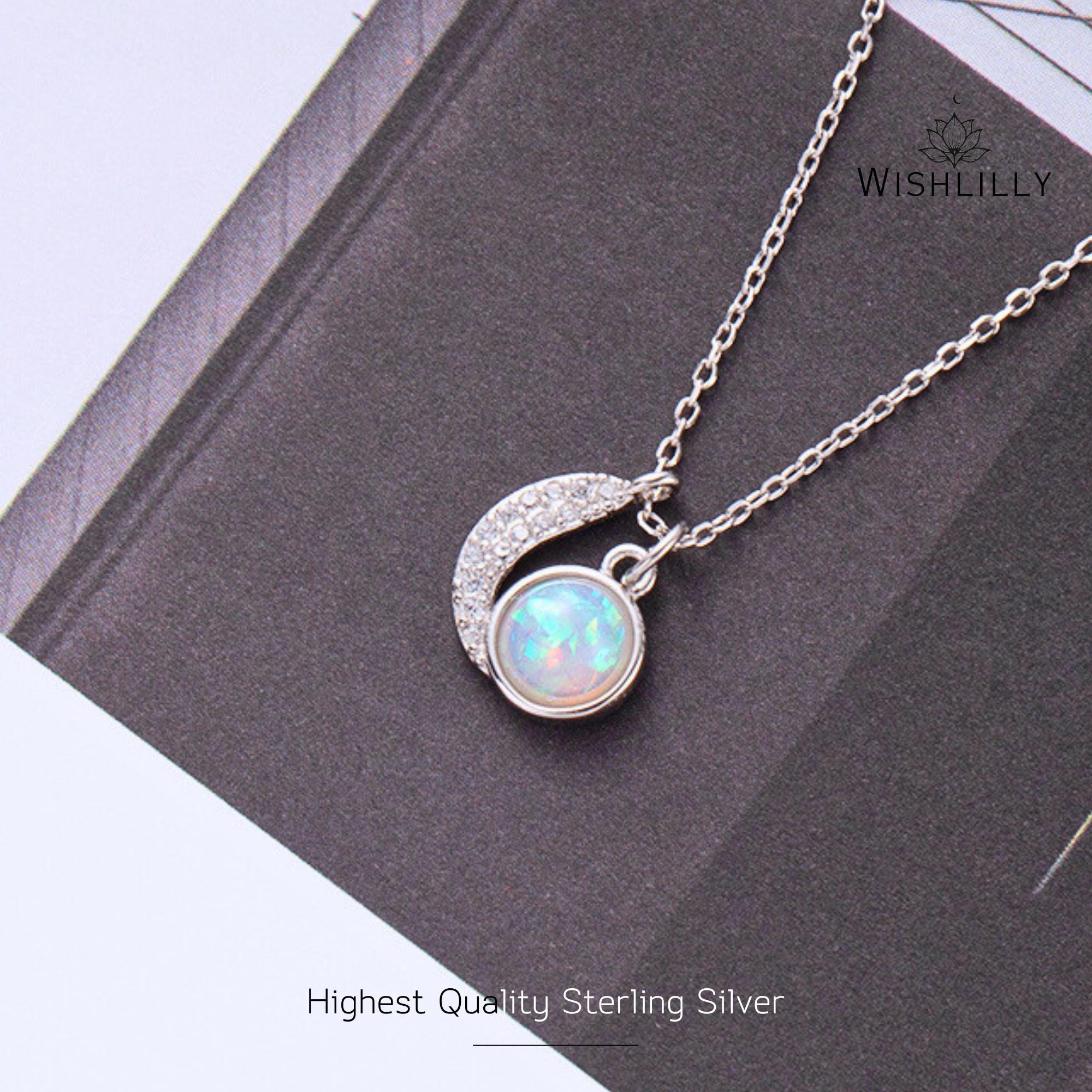 Silver Opal Leaf Pendant Necklace by Wishlilly