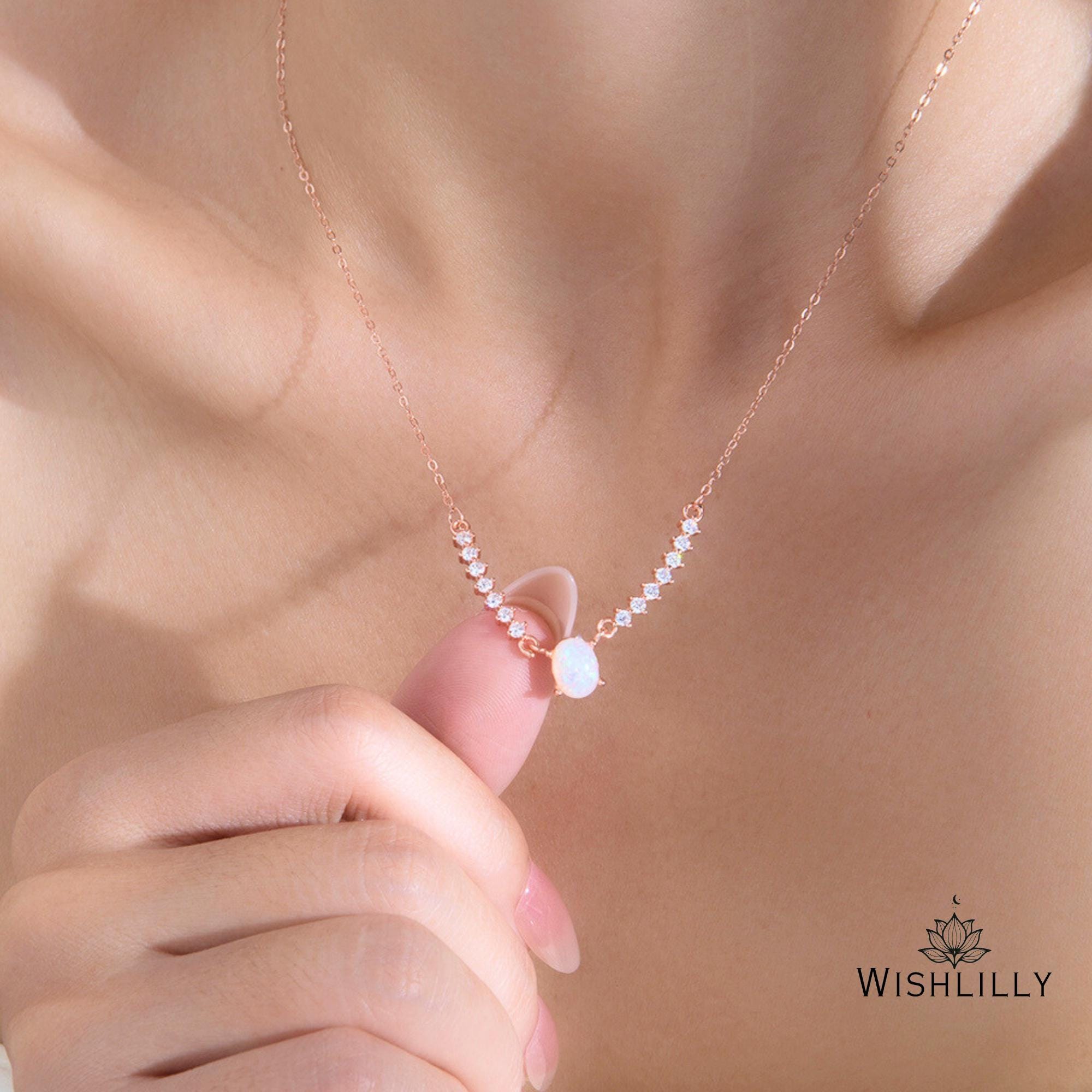 Rose Gold Opal Tennis Necklace by Wishlilly