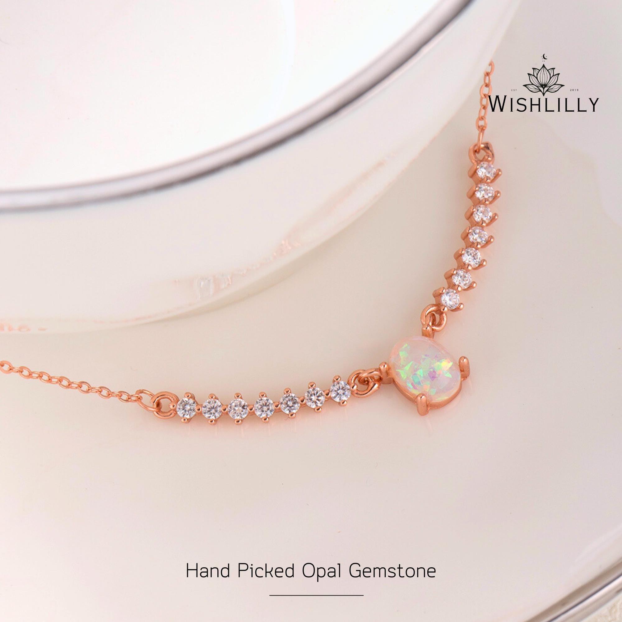 Rose Gold Opal Tennis Necklace by Wishlilly