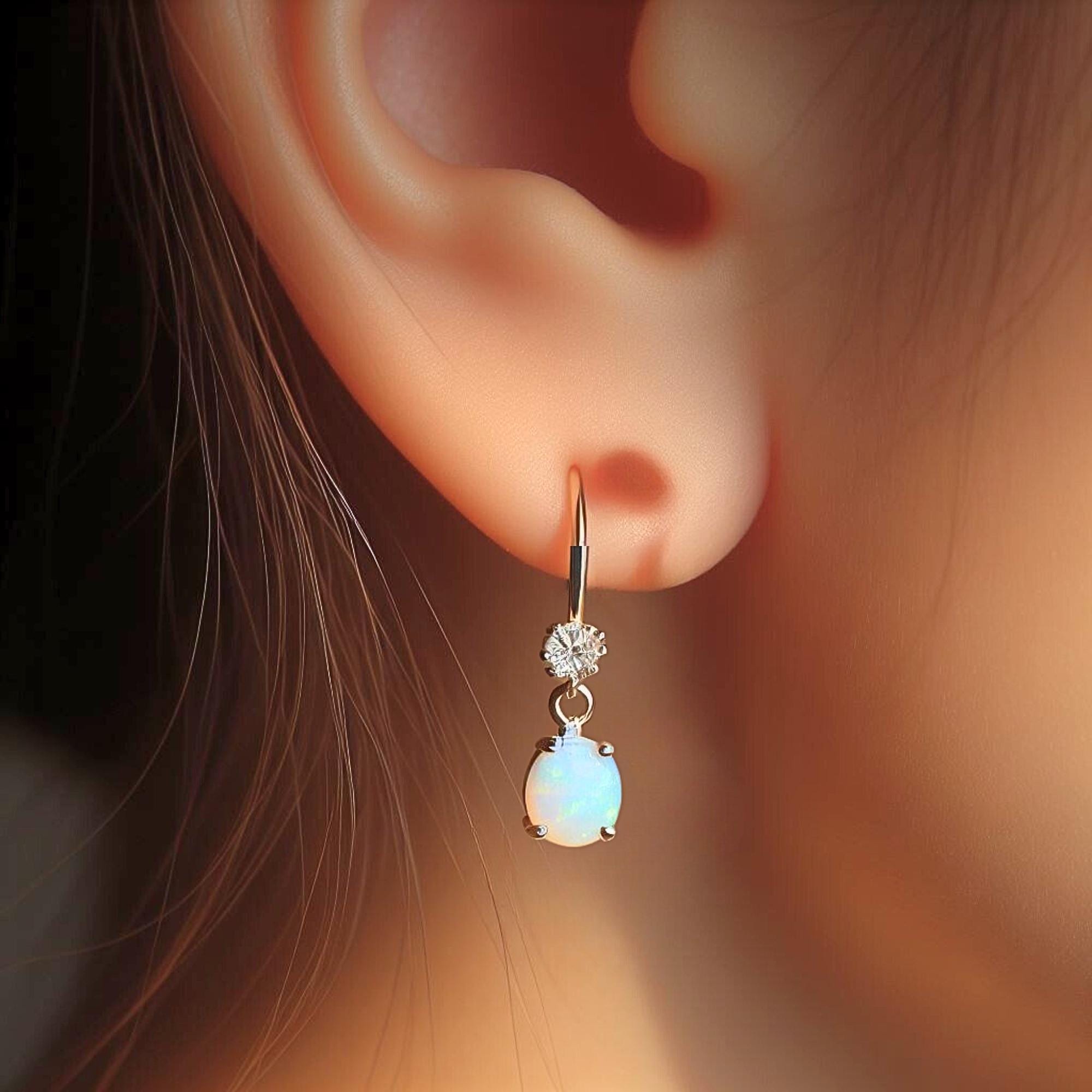 Dangling Opal Huggie Earrings by Wishlilly