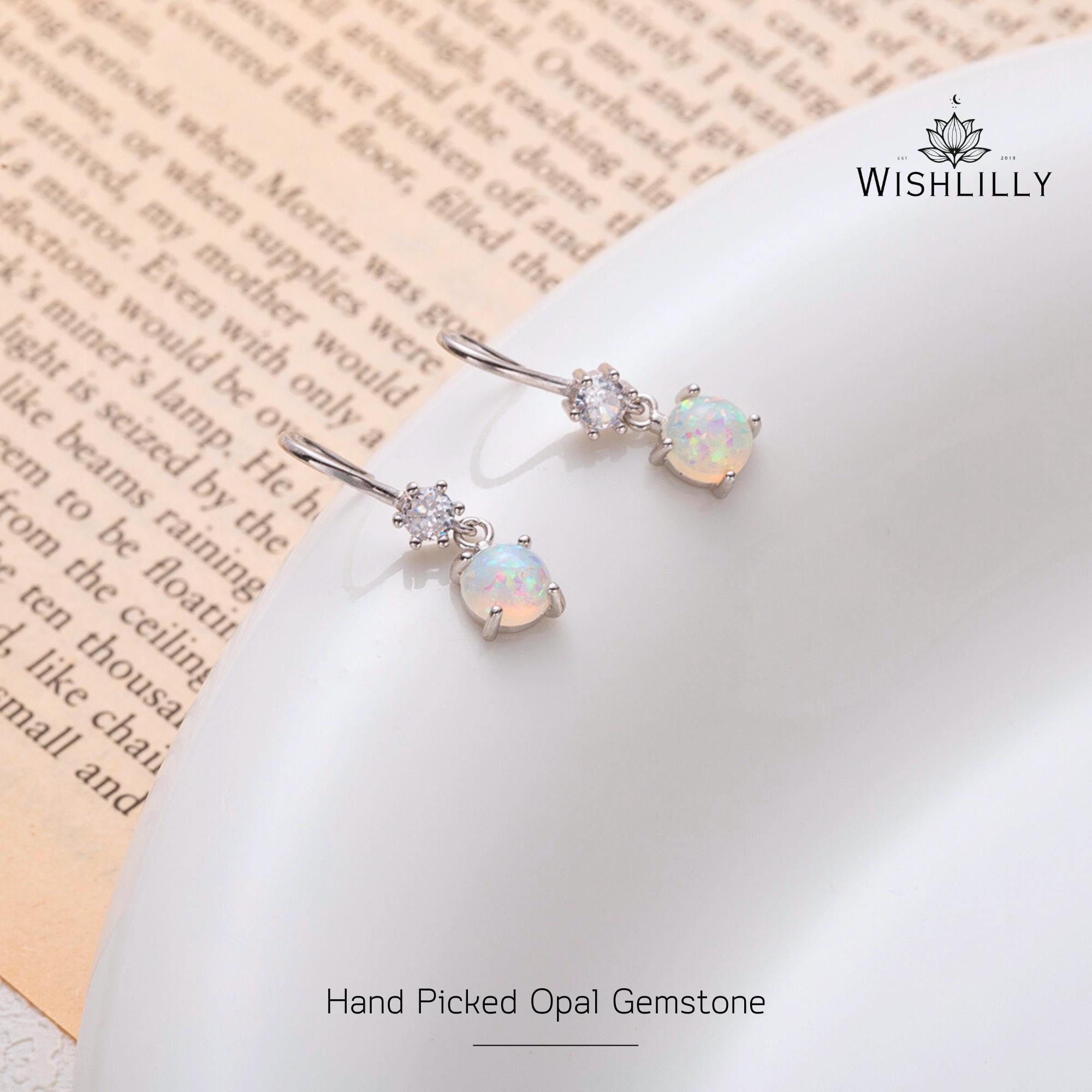 Dangling Opal Huggie Earrings by Wishlilly