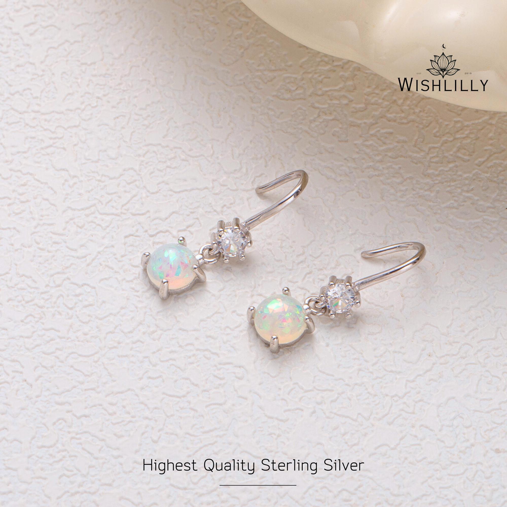 Dangling Opal Huggie Earrings by Wishlilly