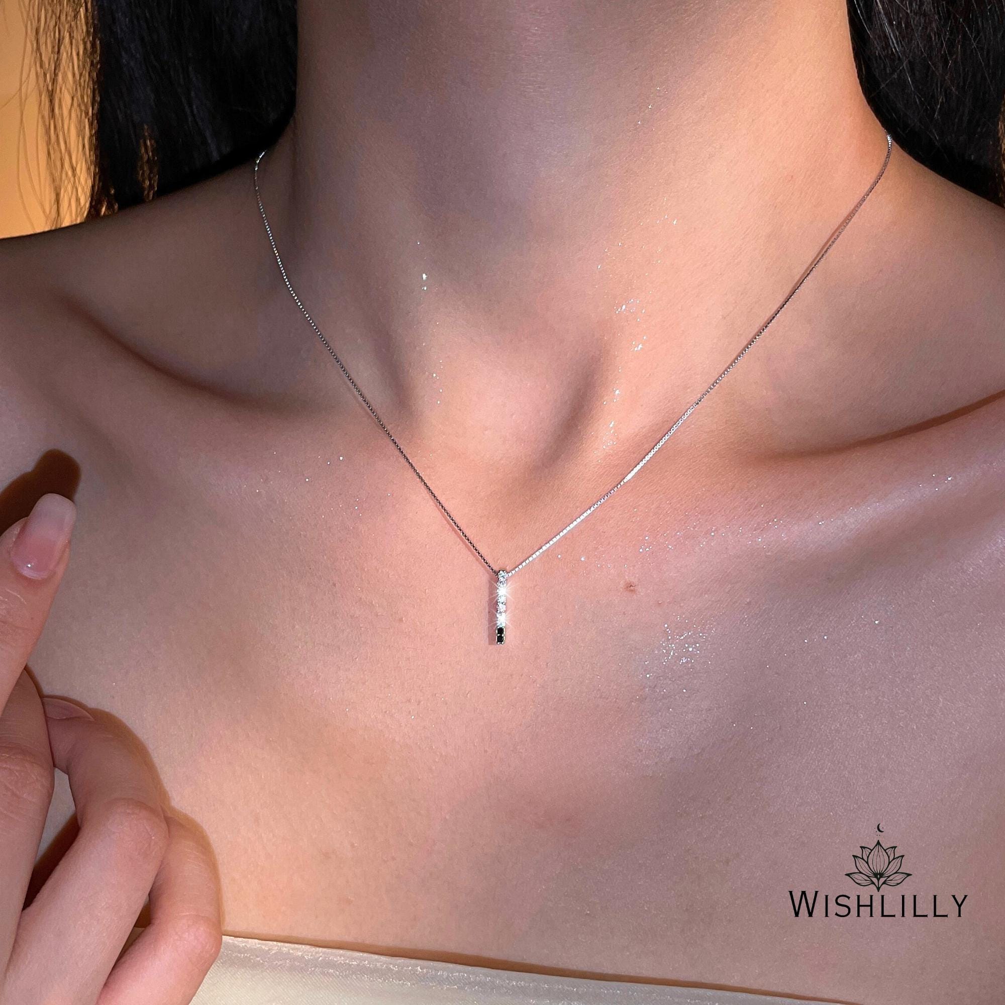 Silver Small Diamond Strip Necklace by Wishlilly