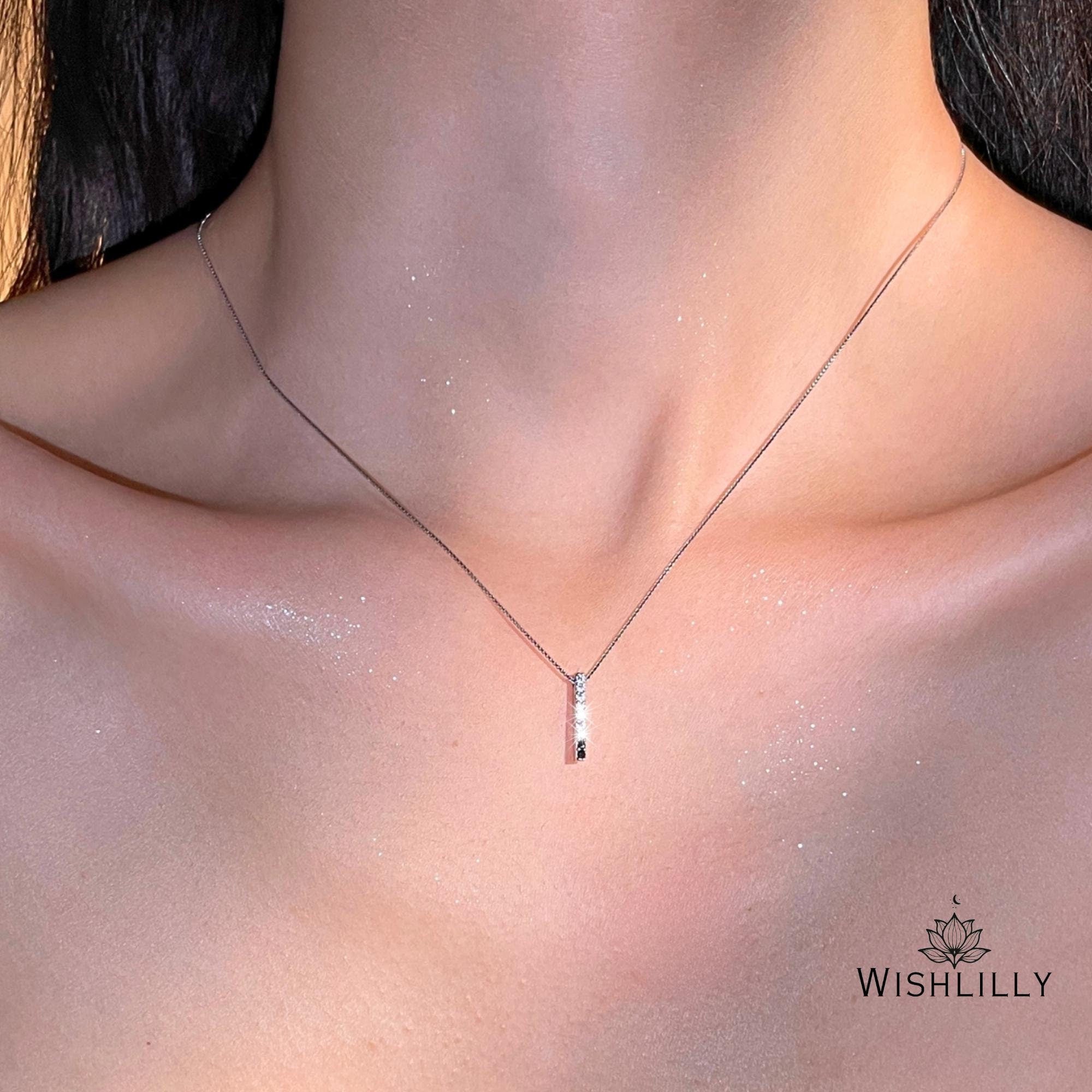 Silver Small Diamond Strip Necklace by Wishlilly