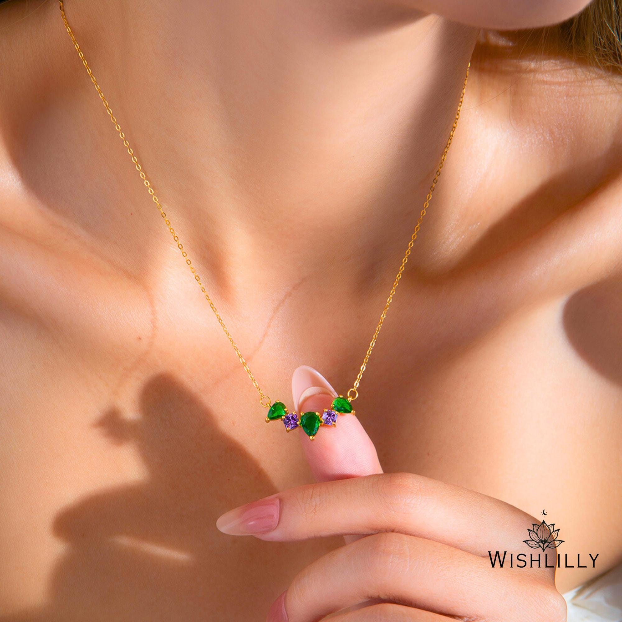 Green Gold Crystal Flower Necklace by Wishlilly