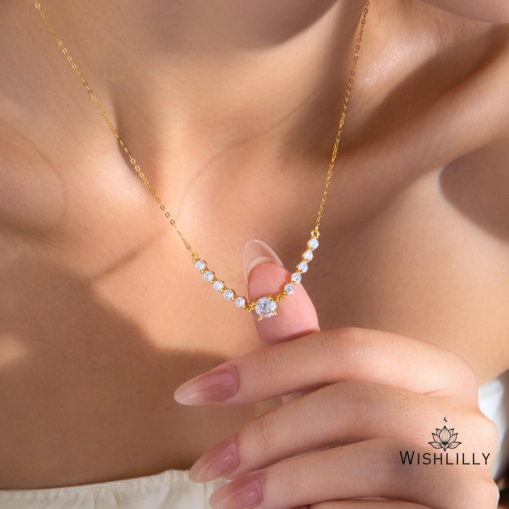 Gold Tennis Crystal Necklace by Wishlilly