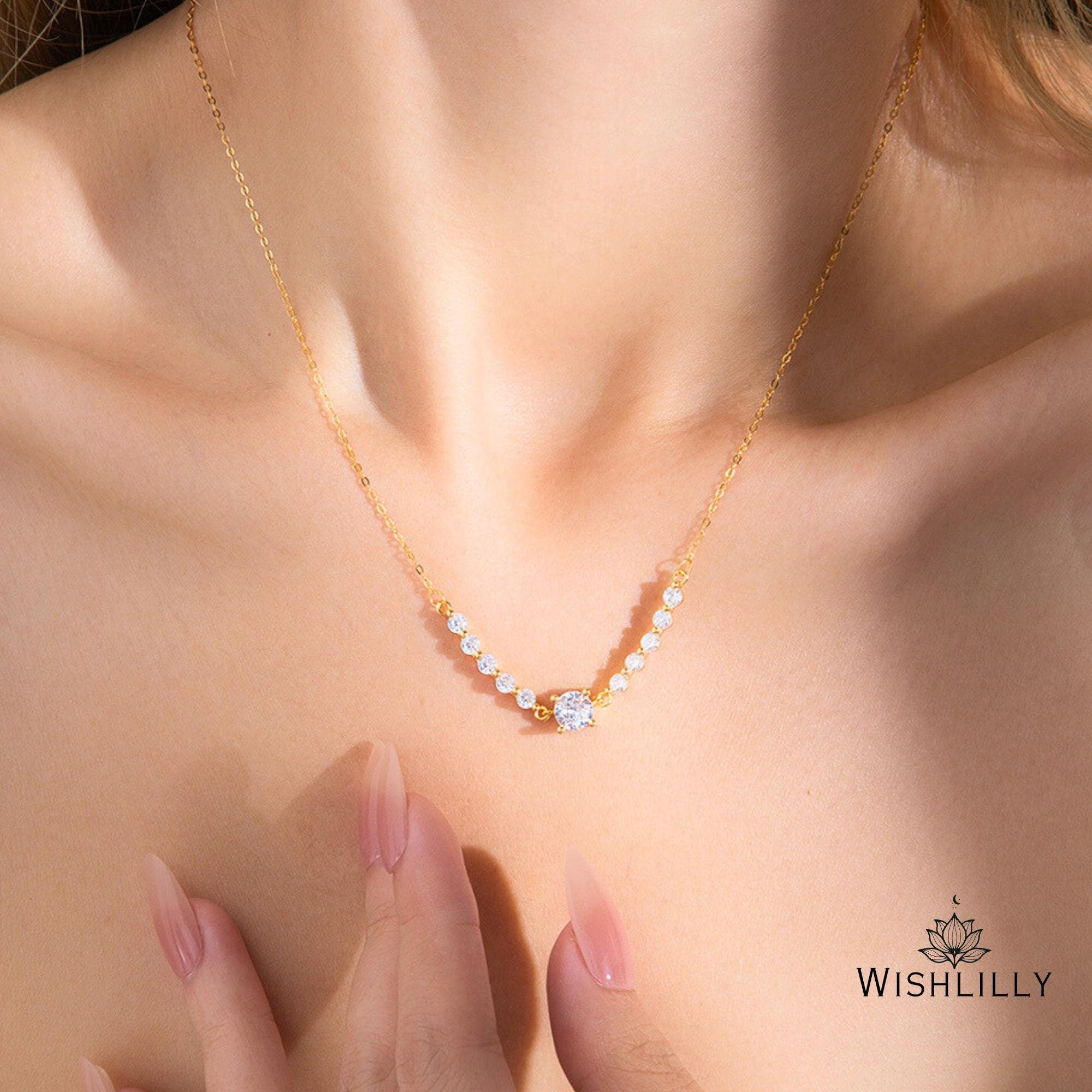 Gold Tennis Crystal Necklace by Wishlilly