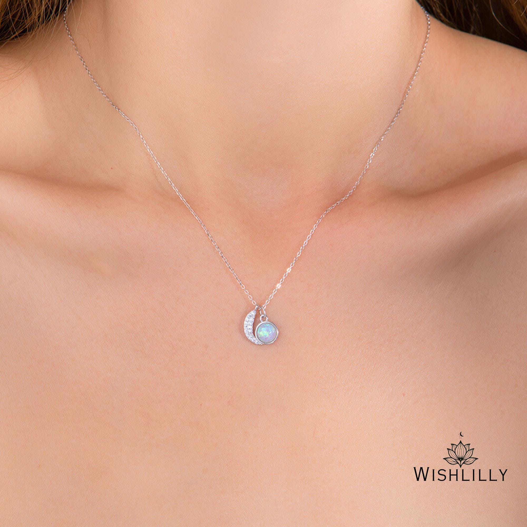 Silver Opal Leaf Pendant Necklace by Wishlilly