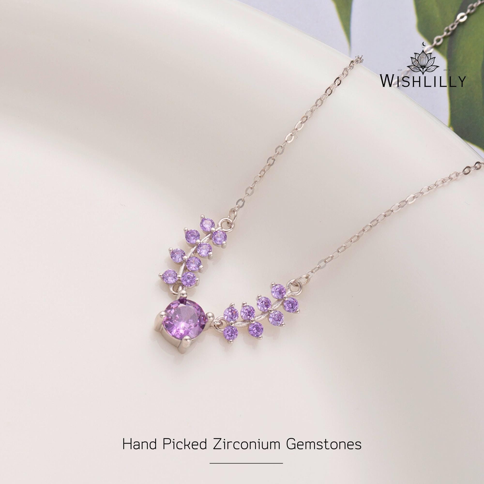 Purple Silver Flower Necklace by Wishlilly