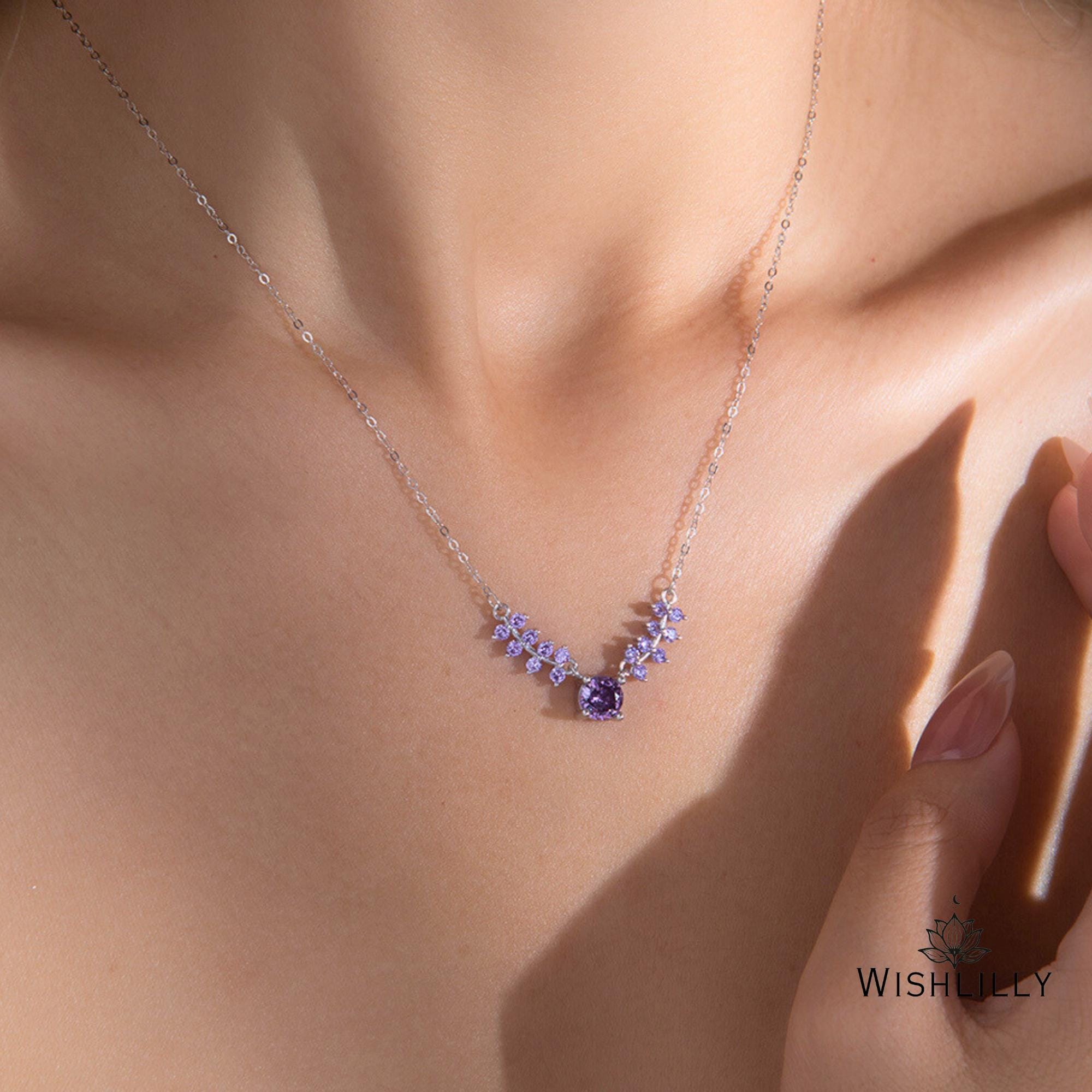 Purple Silver Flower Necklace by Wishlilly