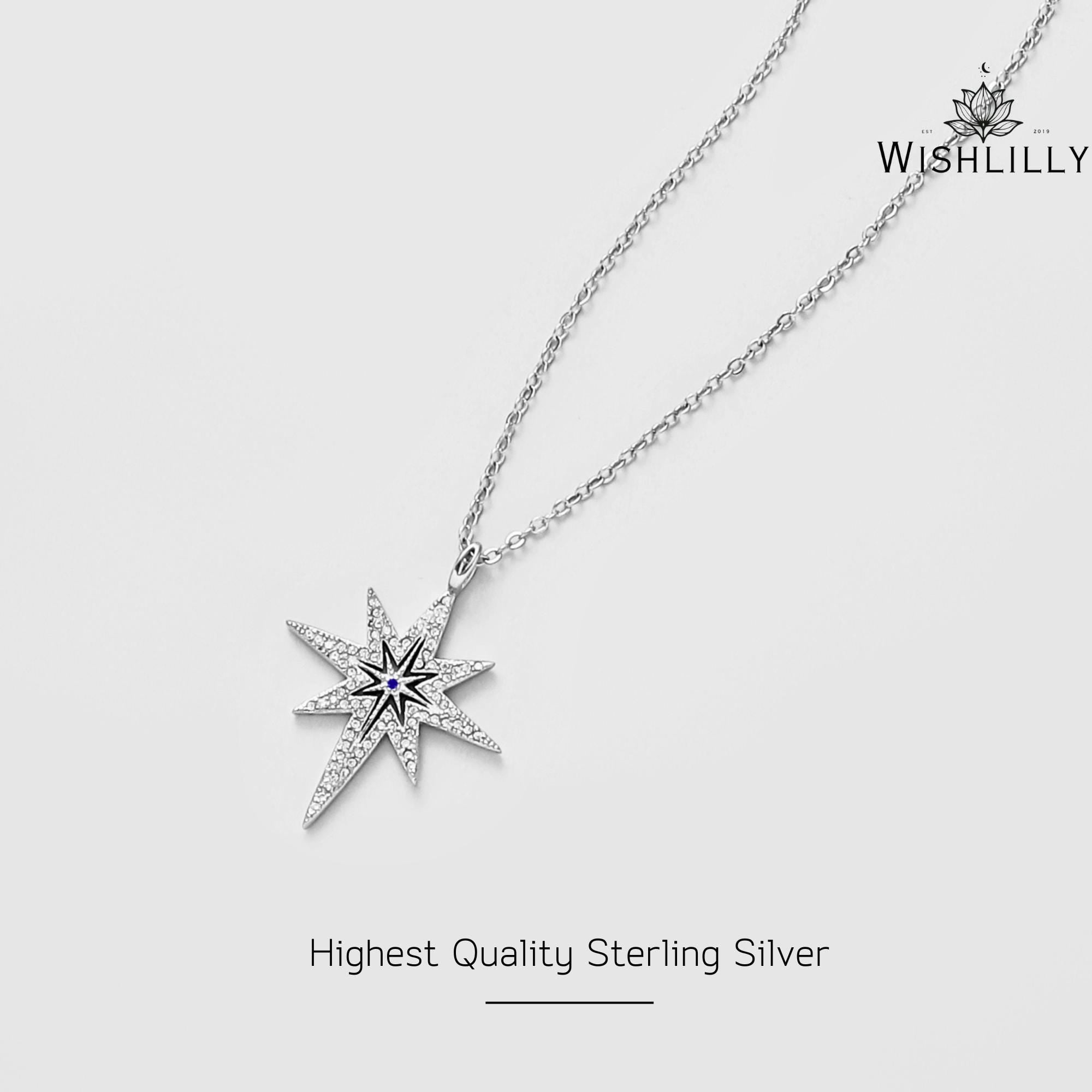 Silver Crystal Star Necklace by Wishlilly • Sparkling Celestial North Star Gift for Her • Lunar Gifts for Mom •