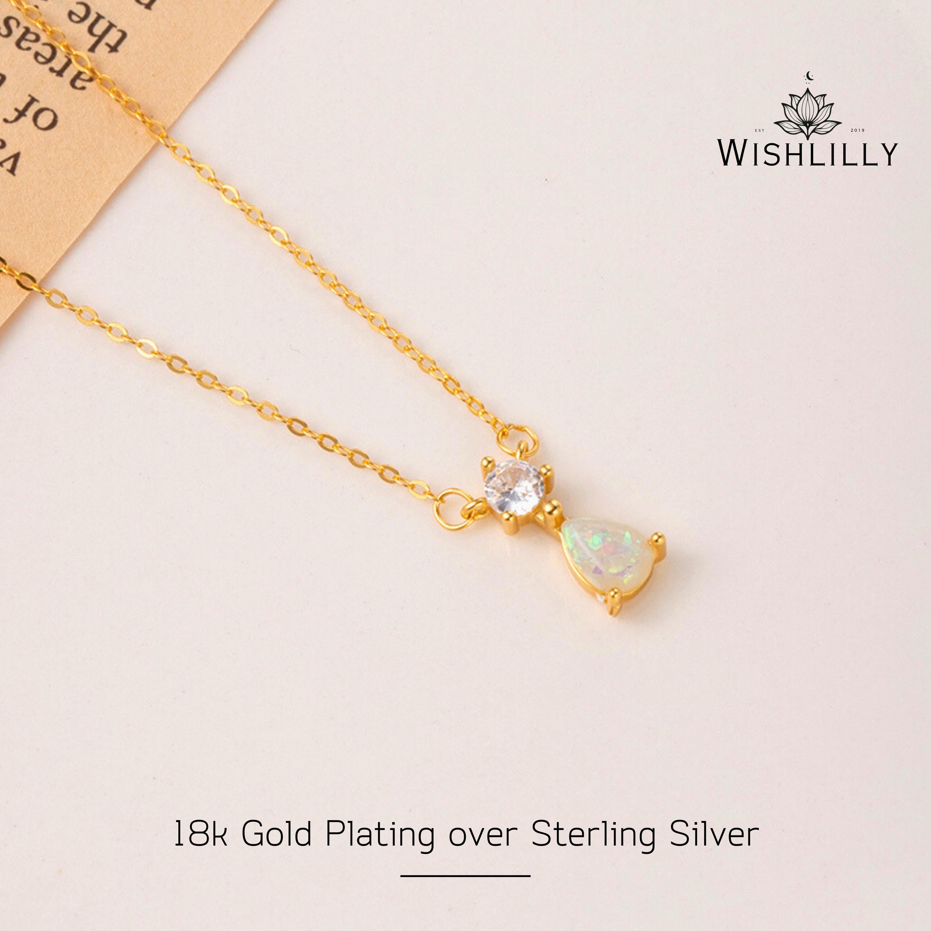 Gold Opal Dainty Pendant Necklace by Wishlilly