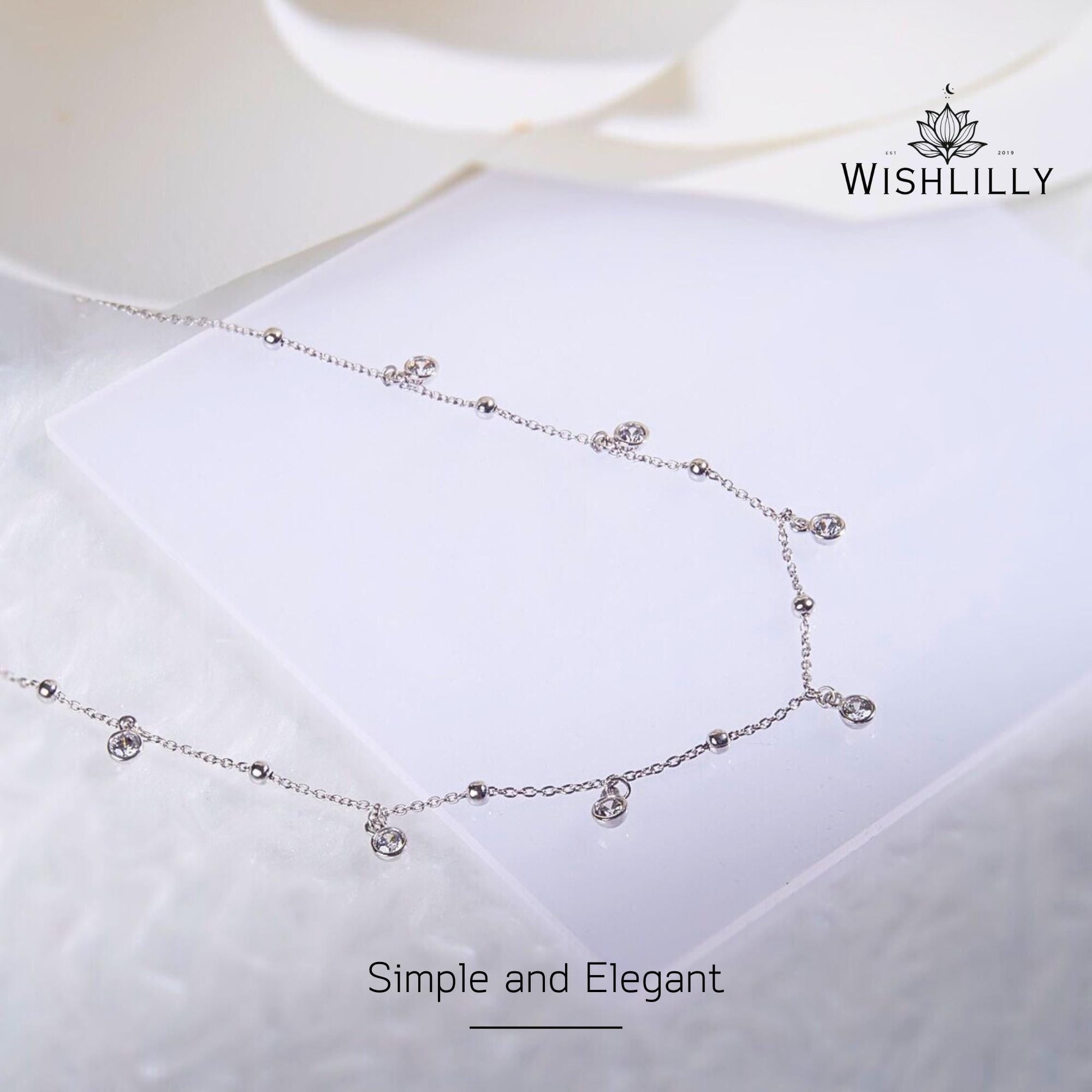 Minimalist Silver Necklace with Crystals by Wishlilly | Sterling Silver Choker | Dainty Gift for Her | Simple Crystal Jewelry |