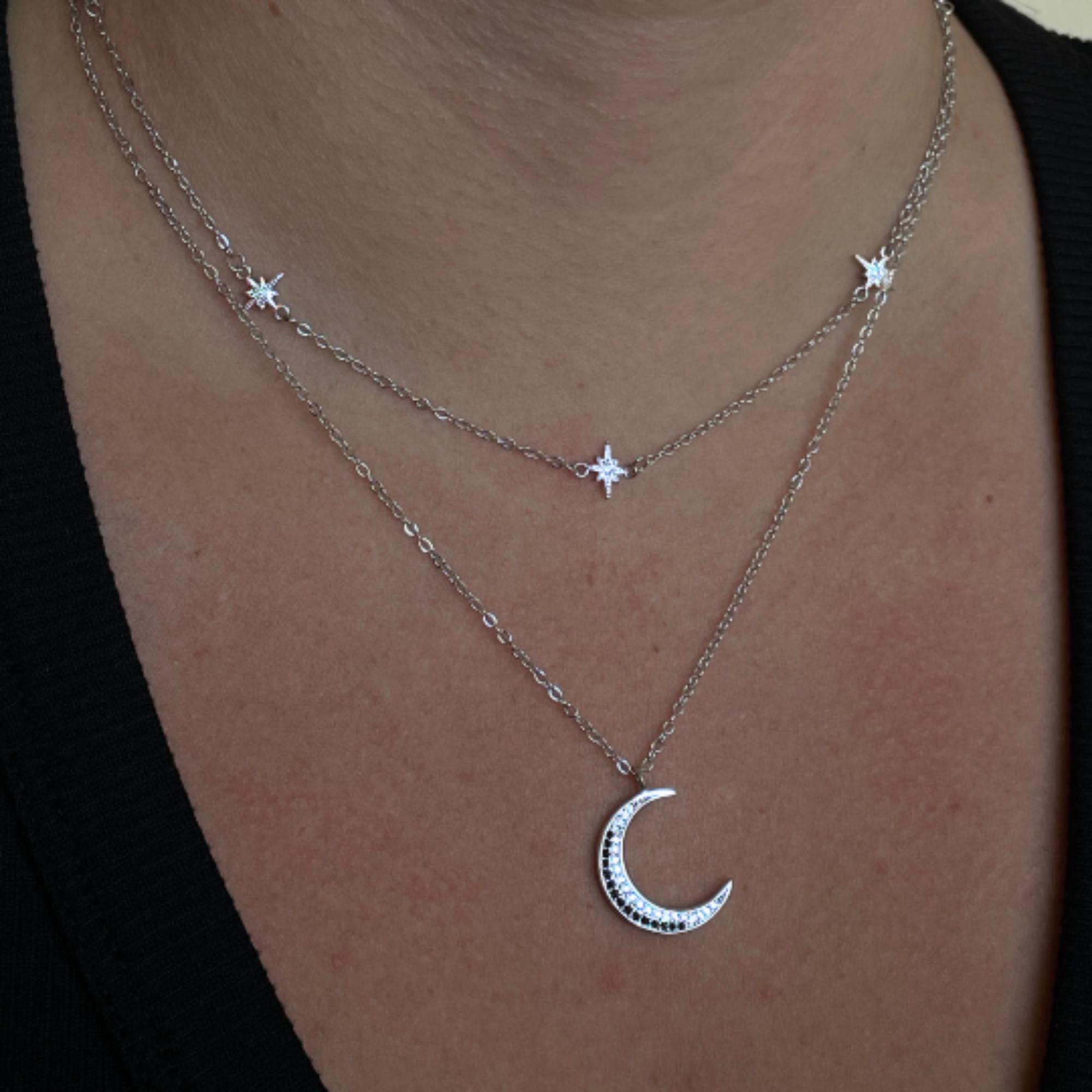 Silver Moon and Star Necklace Set by Wishlilly